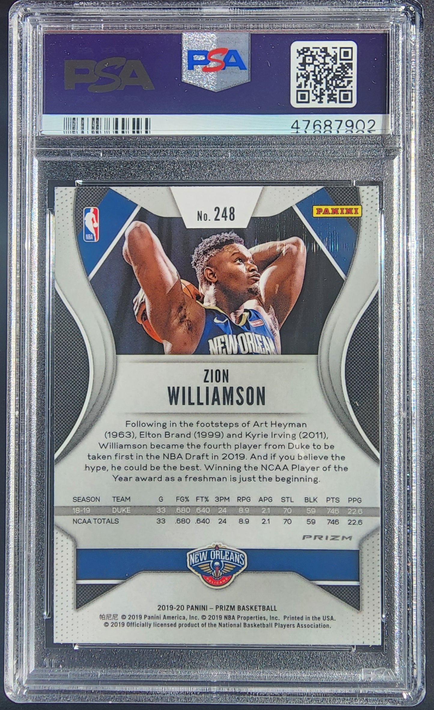 Zion Williamson 2019 Panini Prizm #248 Silver PSA 9 Mint