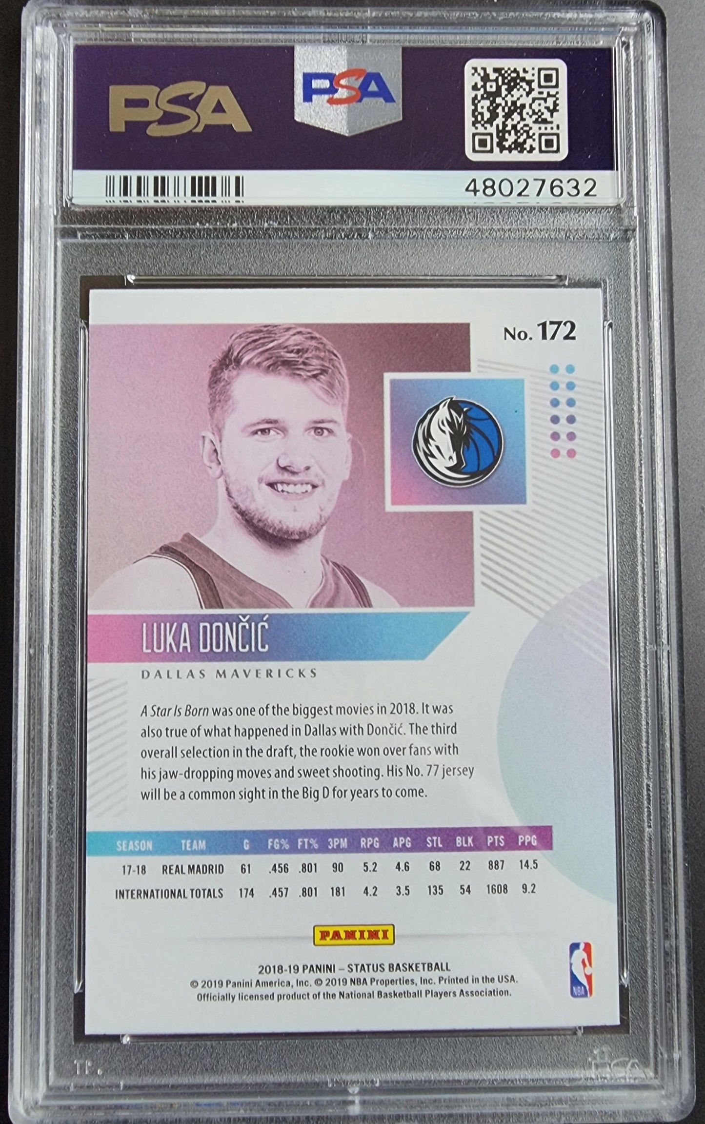 Luka Doncic 2018 Panini Status #172 PSA 10 Gem Mint 7632