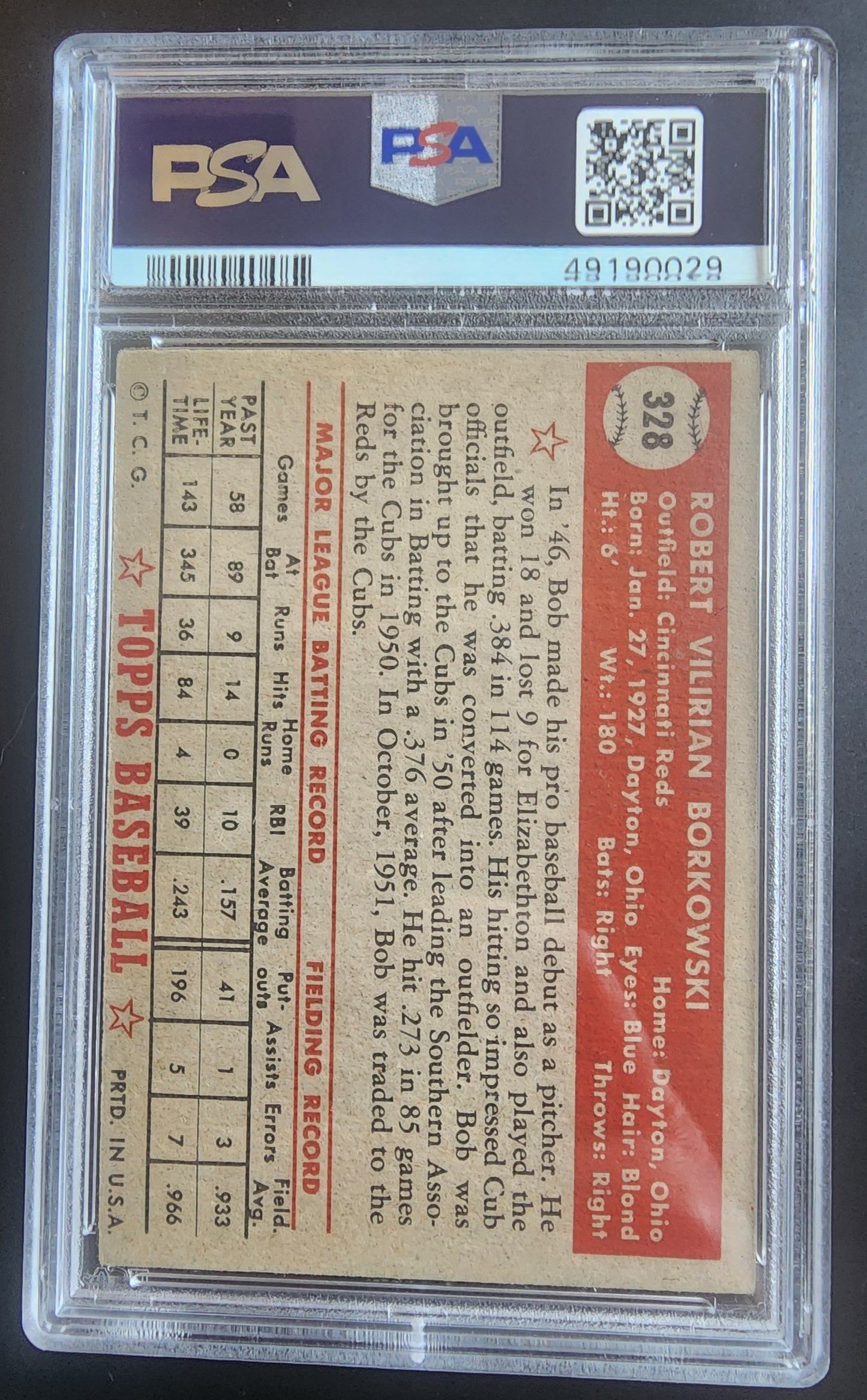 Bob Borkowski 1952 Topps #328 PSA 4