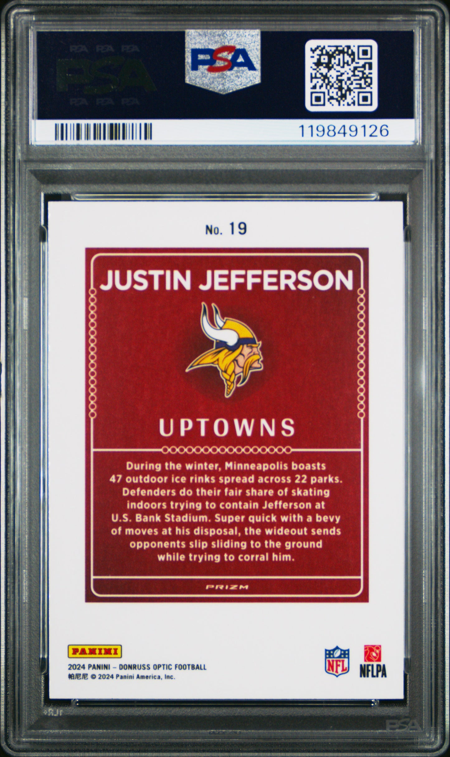 Justin Jefferson 2024 Donruss Optic Uptowns PSA 10 Gem Mint
