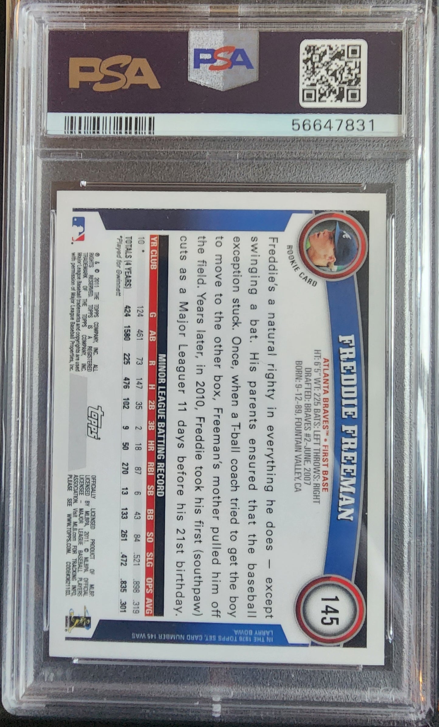 Freddie Freeman 2011 Topps #145 PSA 10 Gem Mint