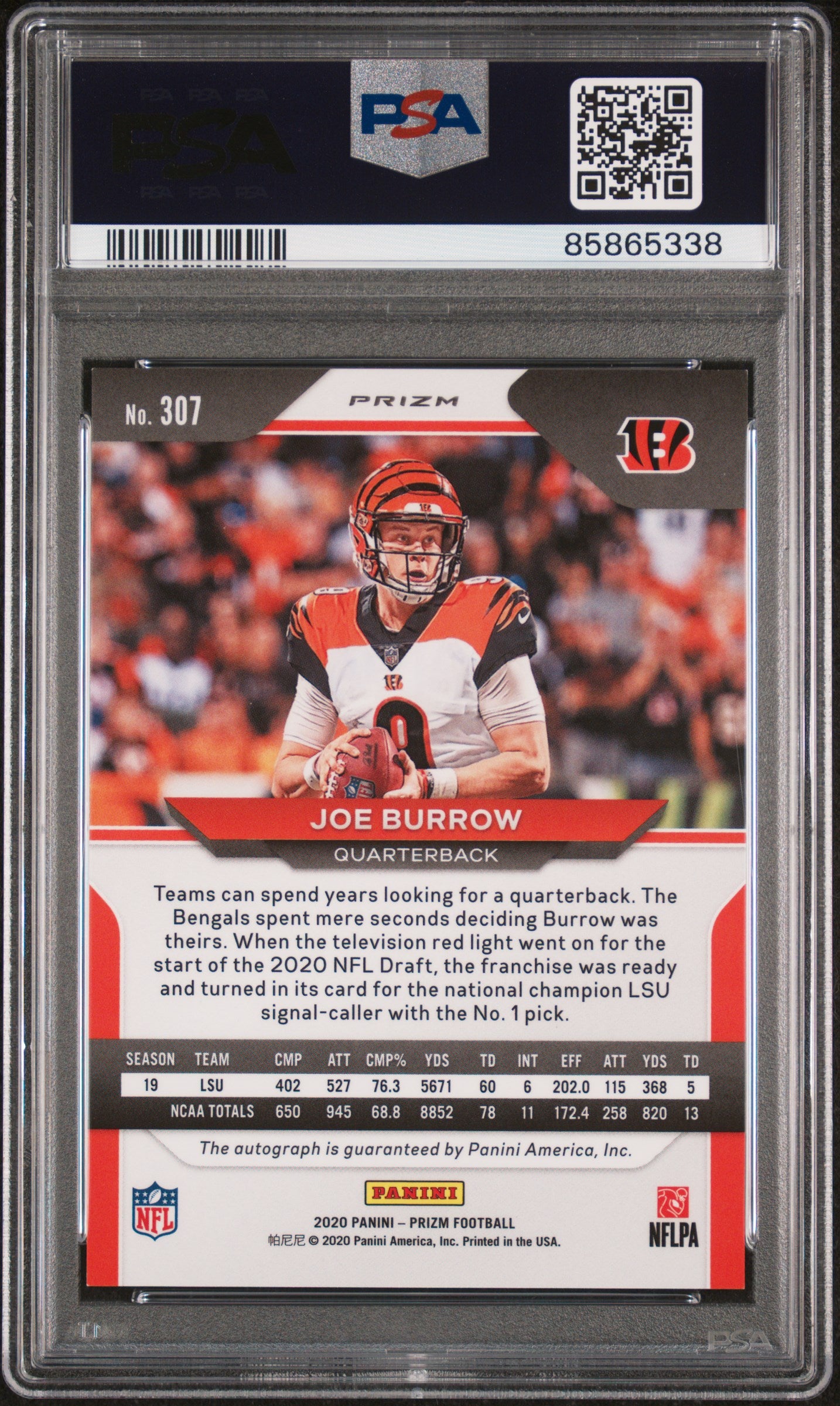 Joe Burrow 2020 Prizm Auto RC PSA 9 Auto 10