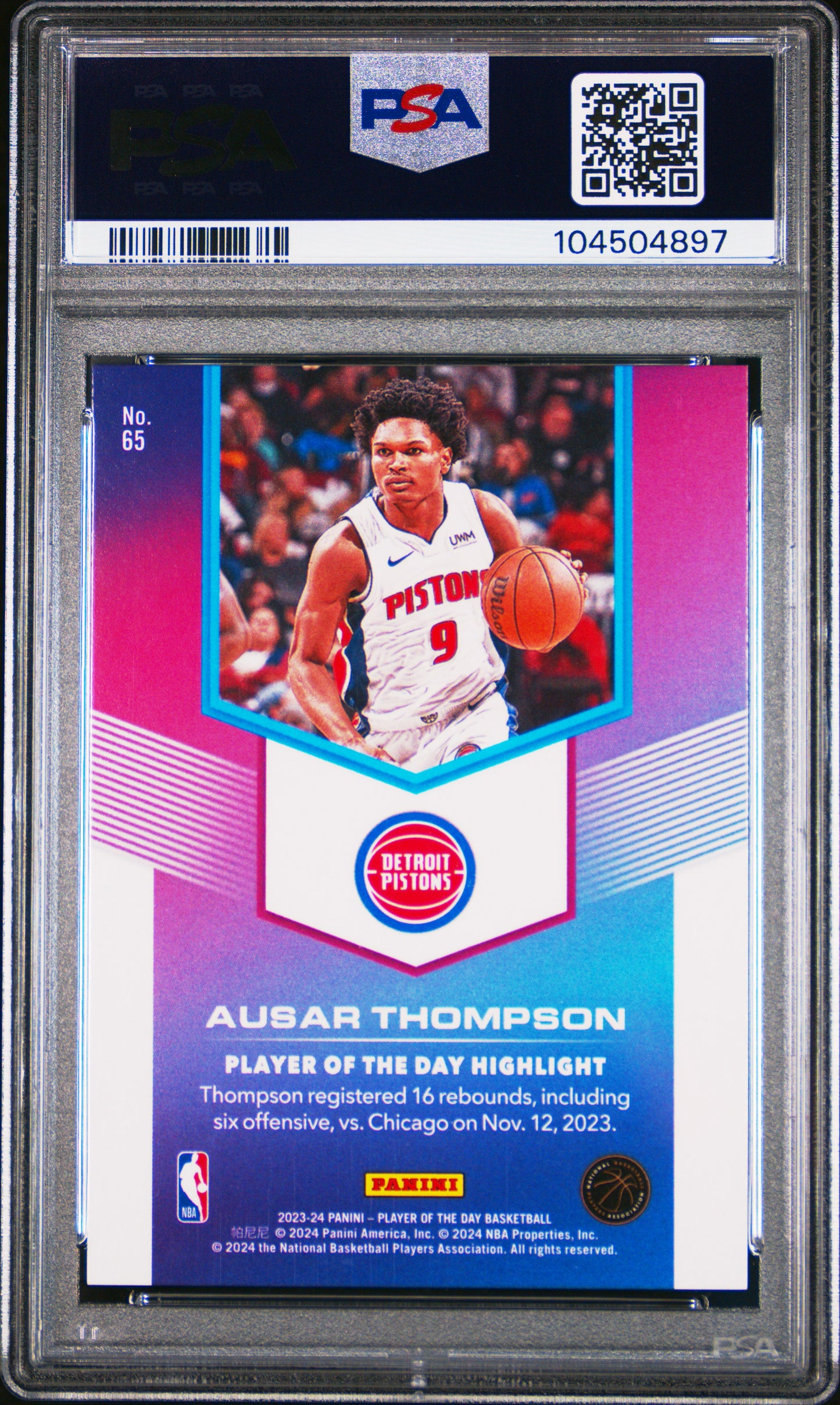 Ausar Thompson 2023 Panini NBA Player of the Day Gold Rookie #4/10 PSA 10 Gem Mint