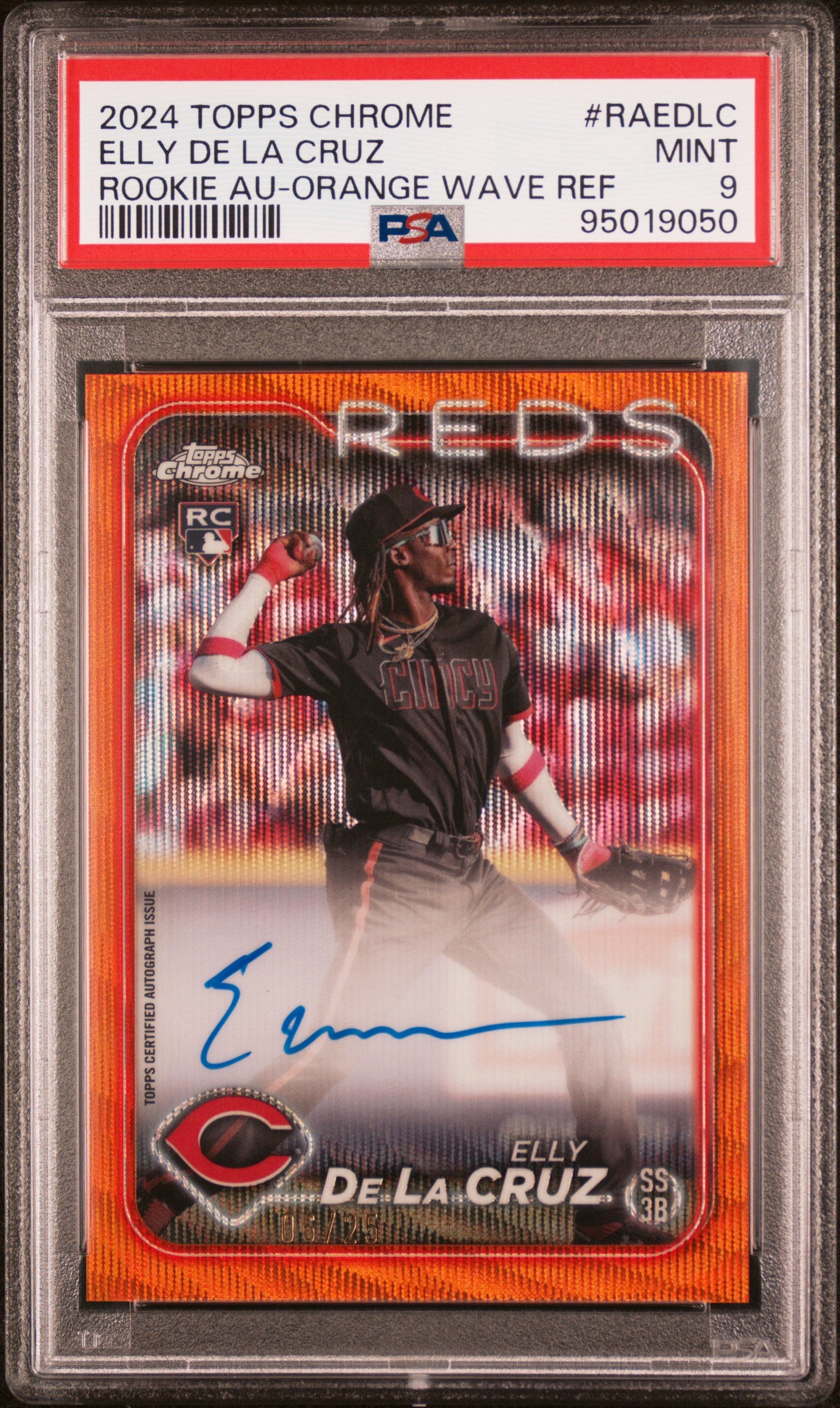 Elly de la Cruz 2024 Topps Chrome Orange Wave Refractor Auto #6/25 