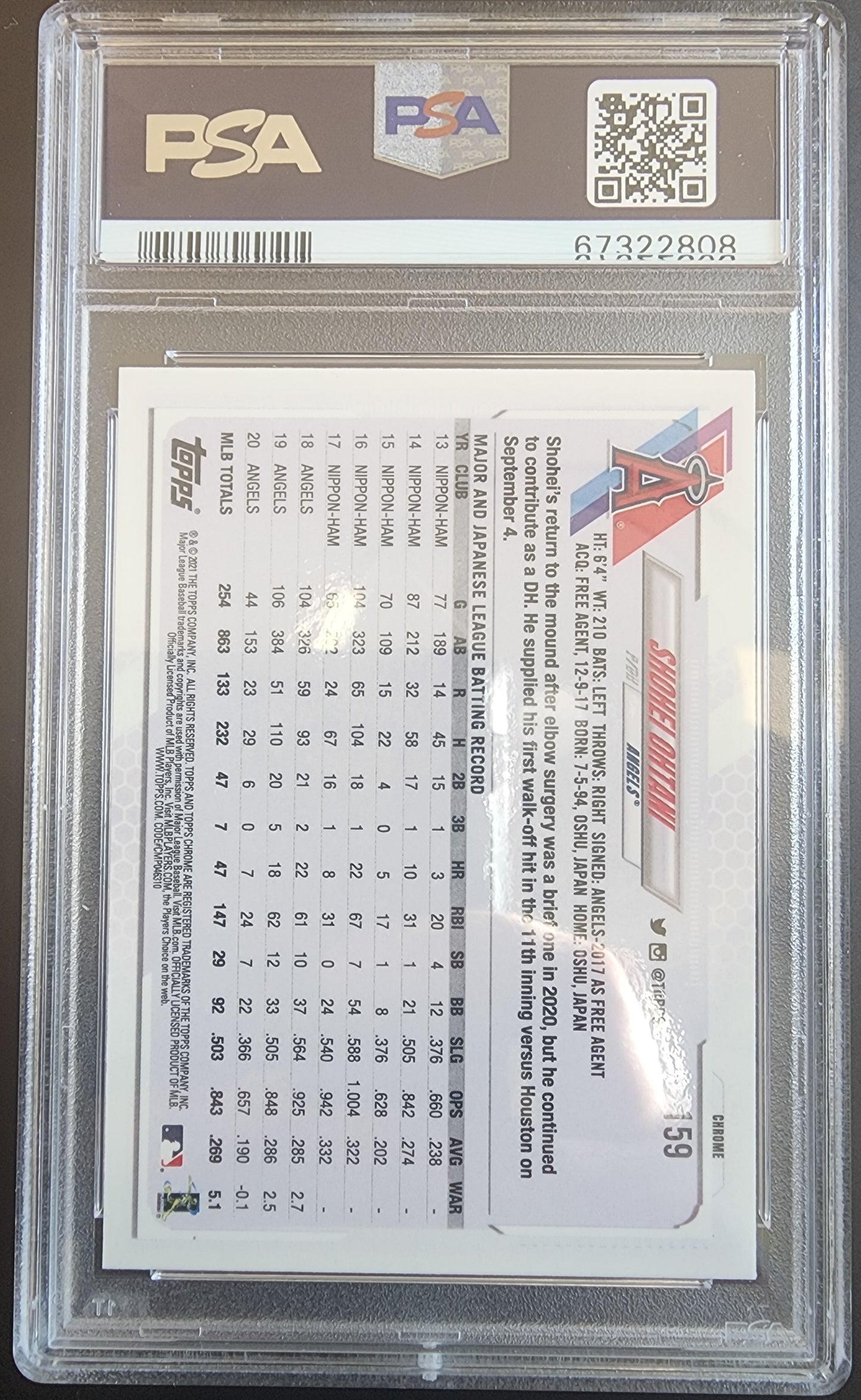 Shohei Ohtani 2021 Topps Chrome #159 Black White Mini Diamond Refractor PSA 10