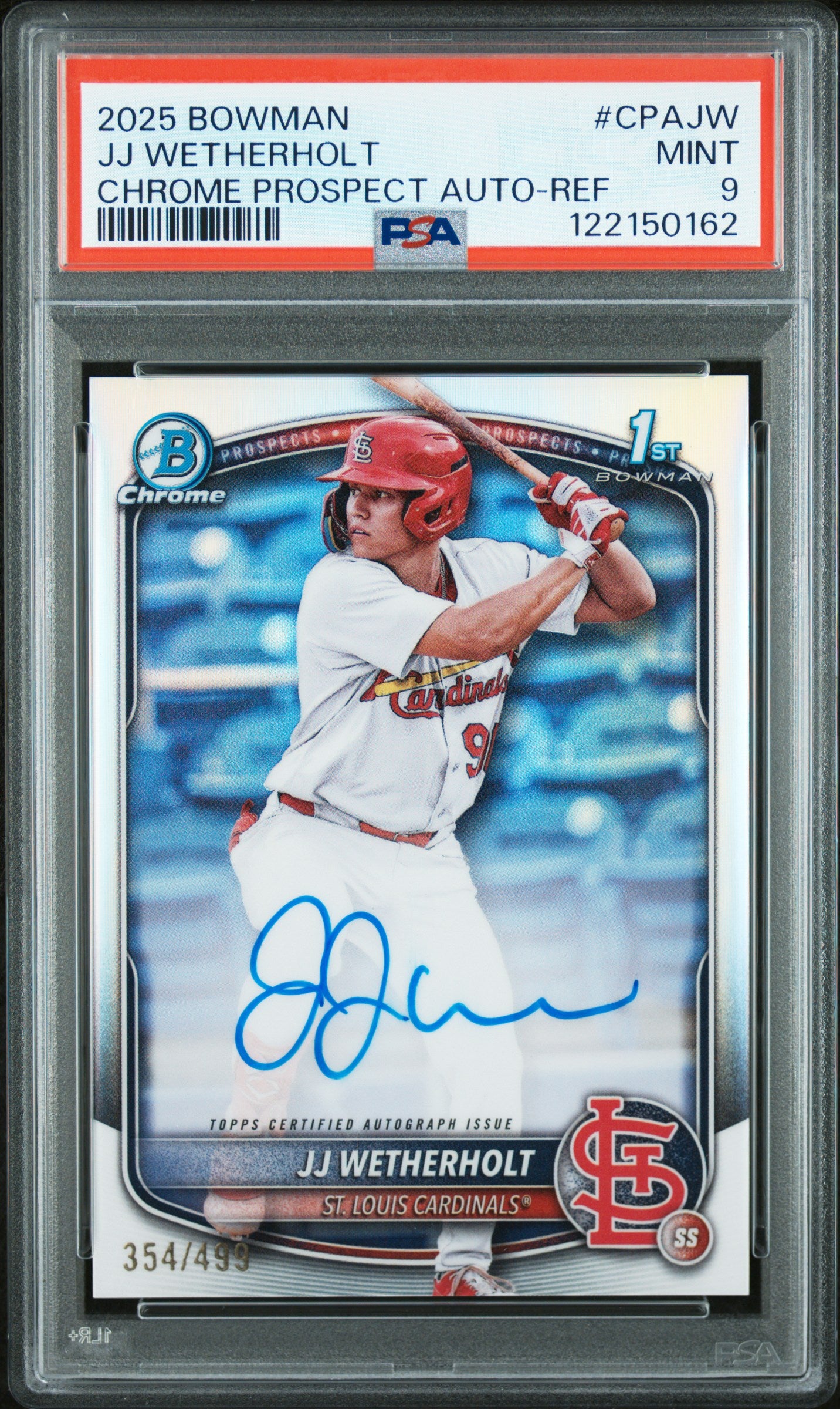 JJ Wetherholt 2025 Bowman Chrome Refractor Auto #354/499 PSA 9 
