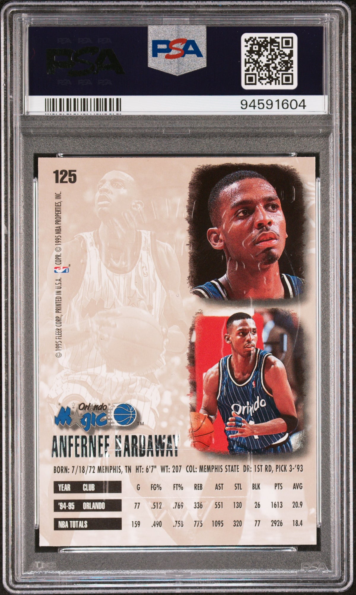 Anfernee Hardaway 1995 Ultra #125 Gold Medallion PSA 8 Nm-Mint