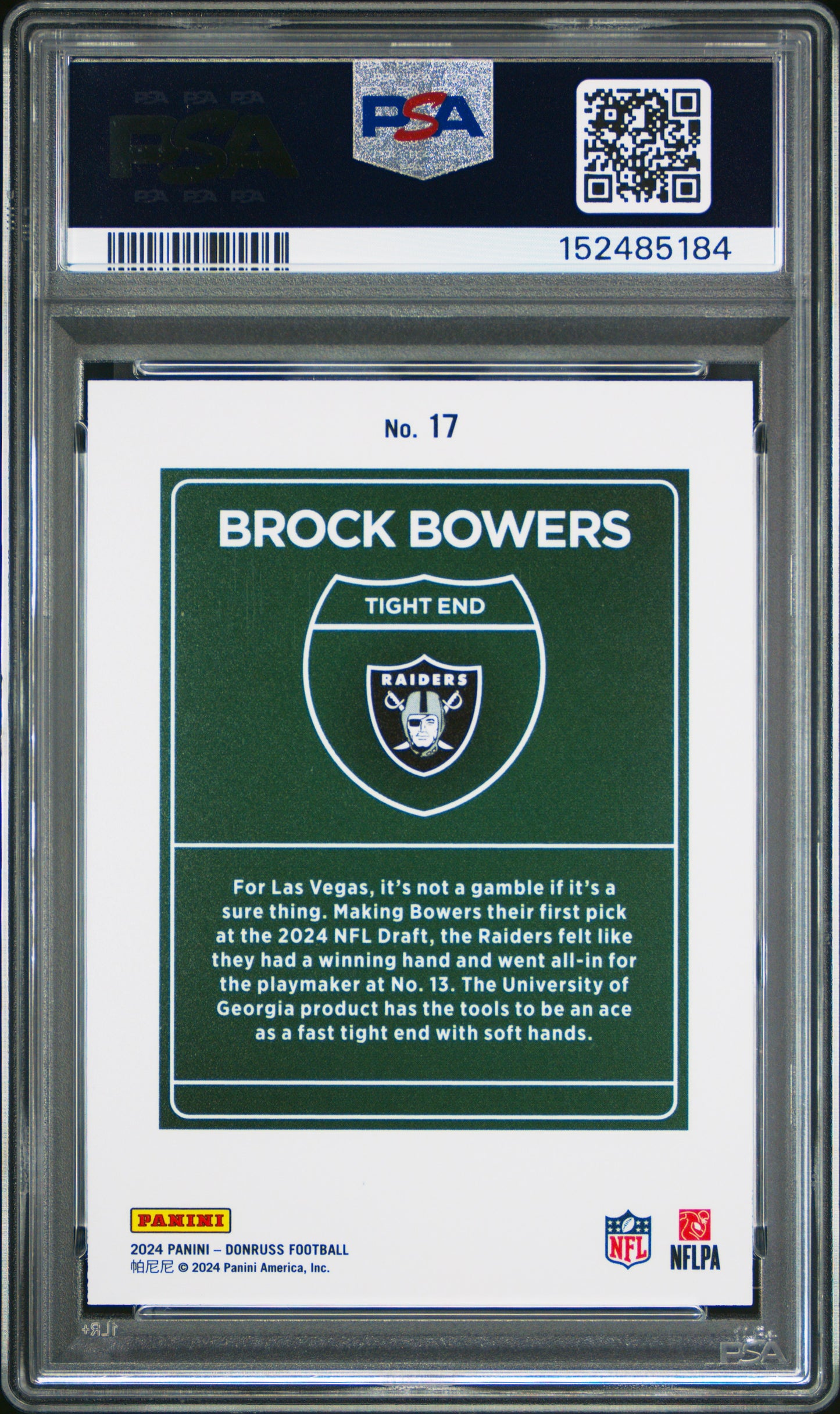 Brock Bowers 2024 Donruss Downtown #17 PSA 8 Nm-Mint