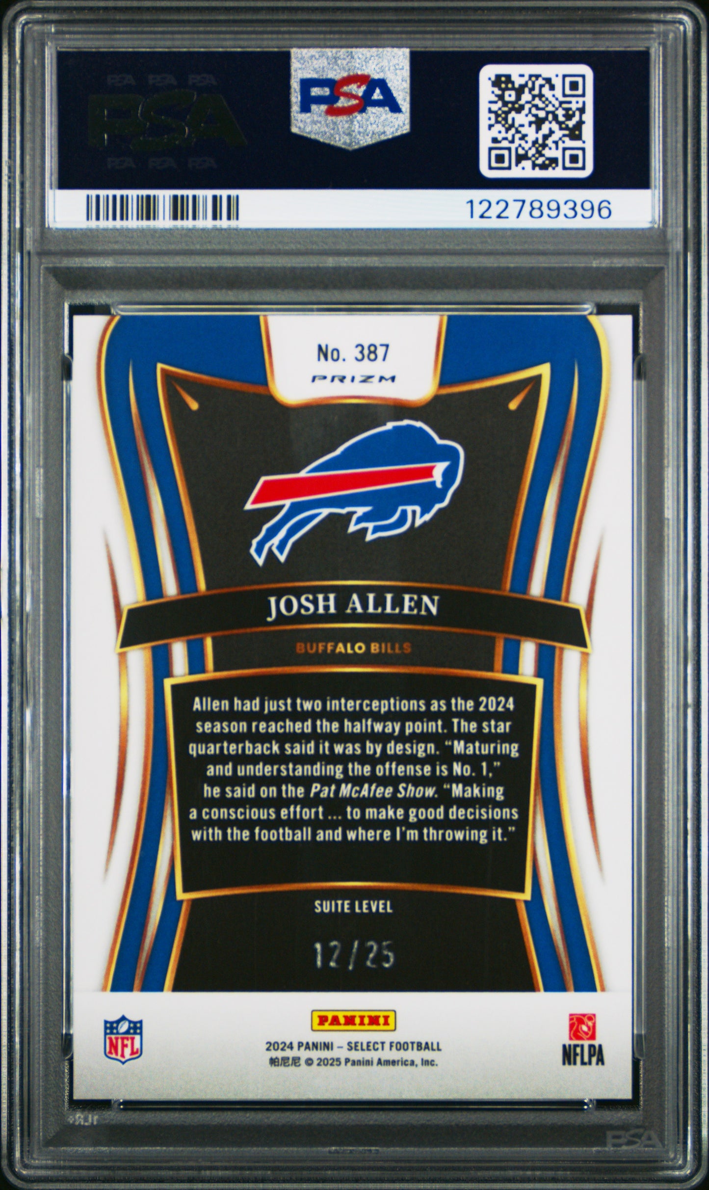 Josh Allen 2024 Panini Select #387 Tie-Dye Prizm #12/25 PSA 10 Gem Mint