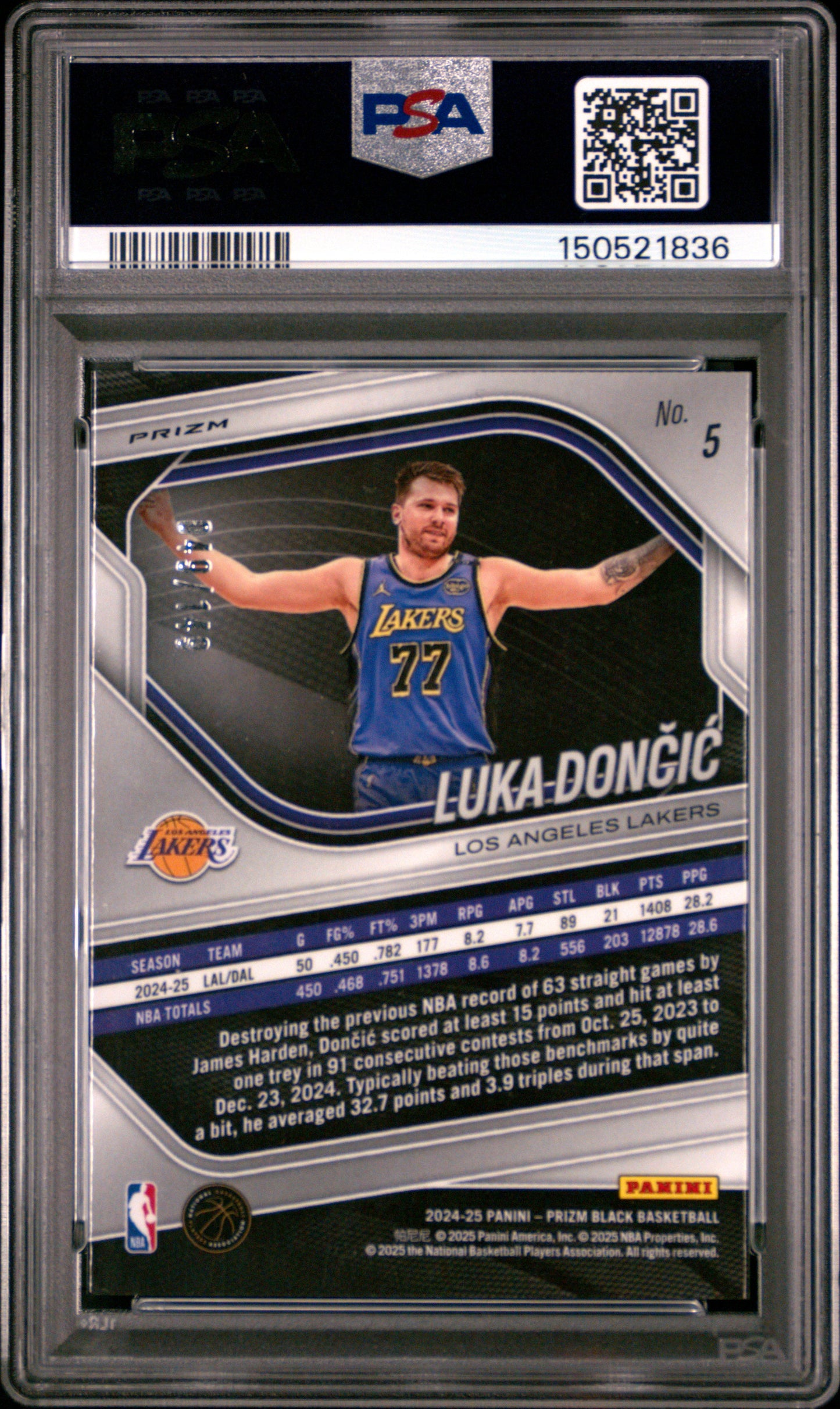 Luke Doncic 2024 Panini Prizm Black #5 Purple Ice #49/149 PSA 7 Near Mint
