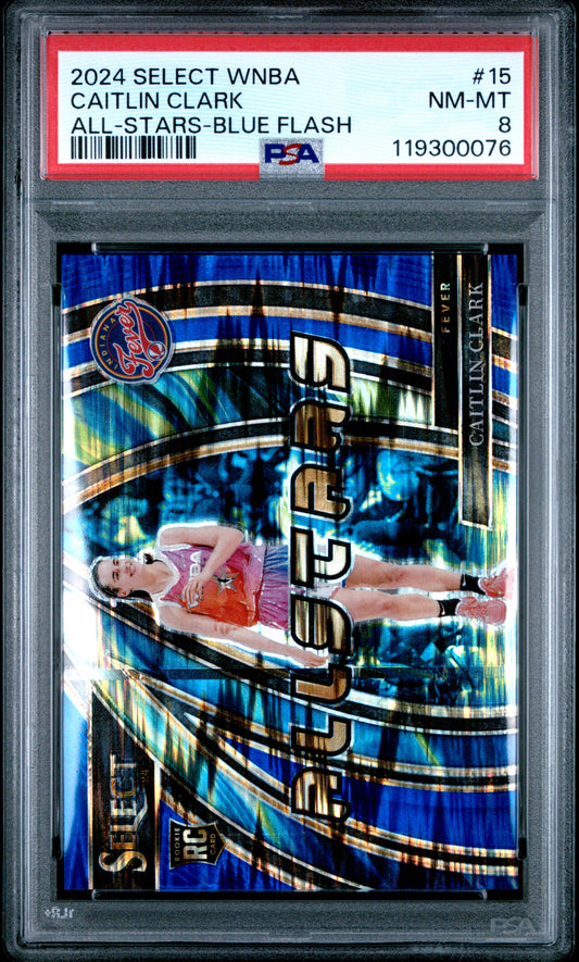 Caitlin Clark 2024 Select WNBA All-Stars Blue Flash #82/99 PSA 8 Nm-Mint