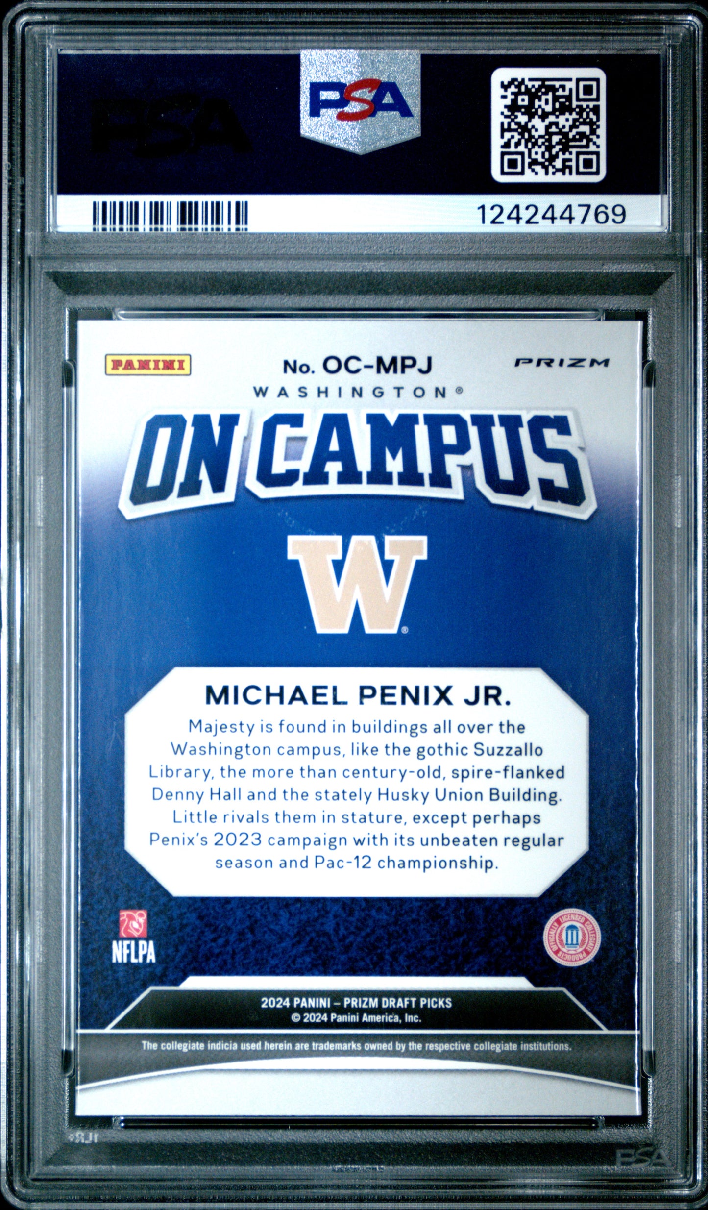 Michael Penix Jr. 2024 Panini Prizm Draft Picks On Campus PSA 9 Mint