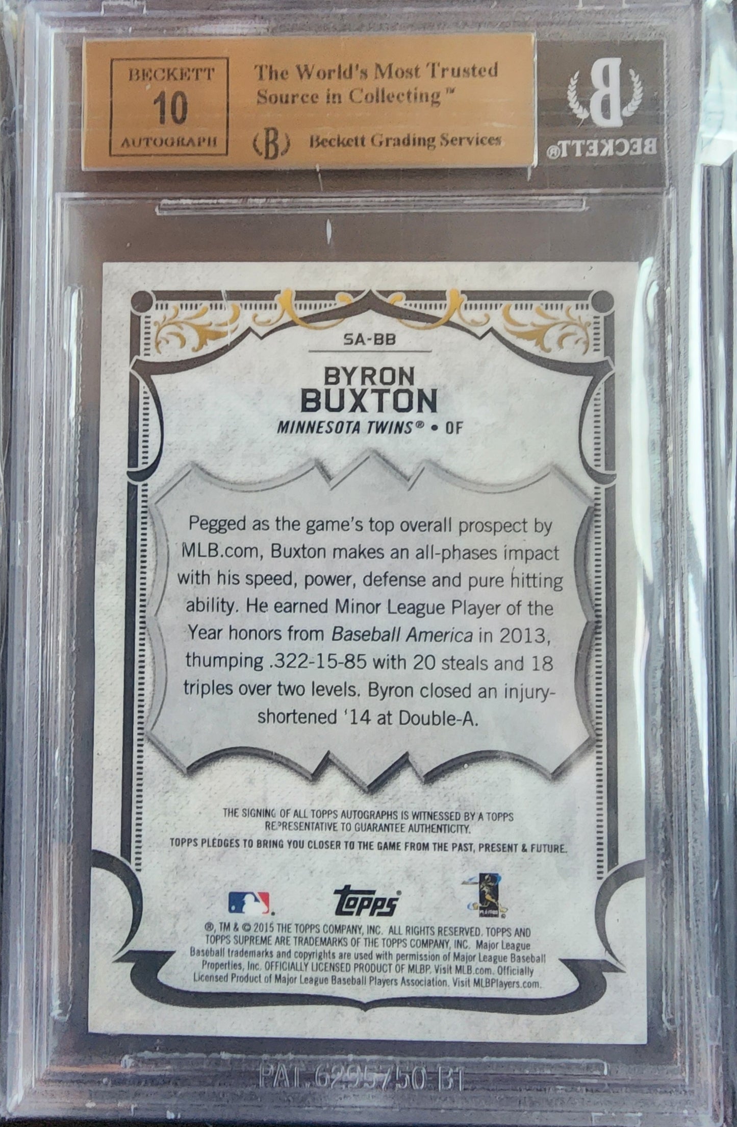 Byron Buxton 2015 Topps Supreme Auto BGS 10 Pristine 10 Auto