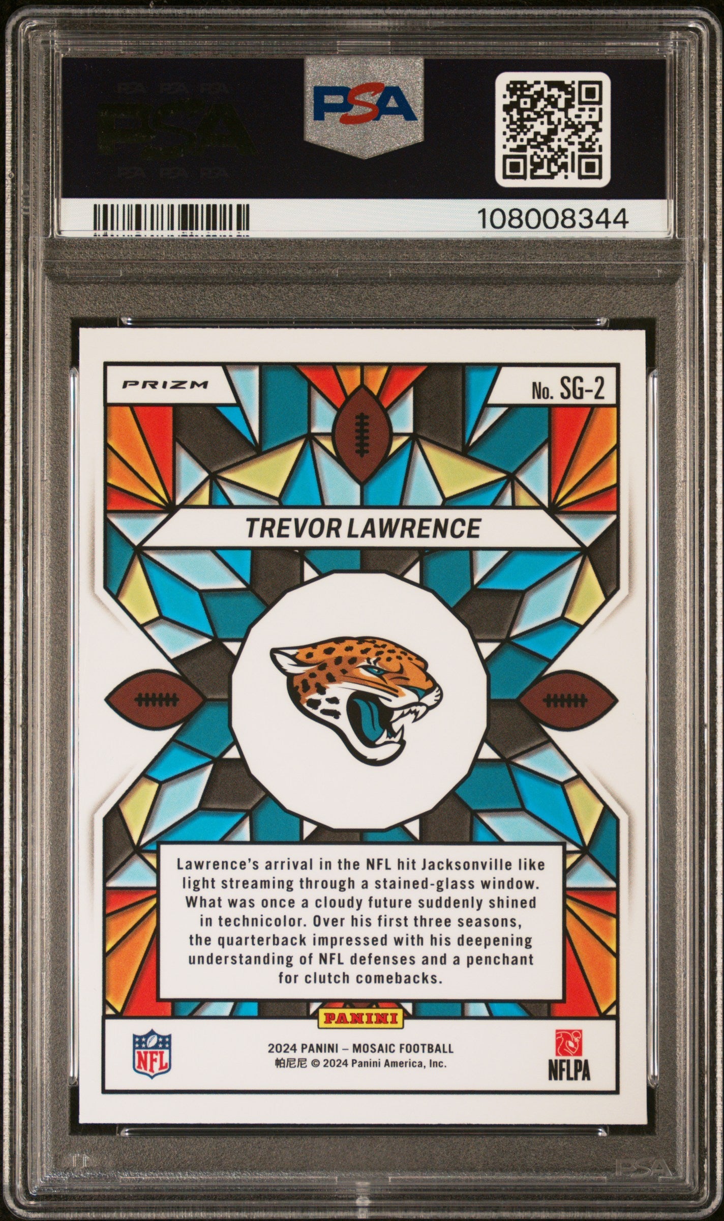 Trevor Lawrece 2024 Panini Mosaic Stained Glass #SG2 PSA 9 Mint