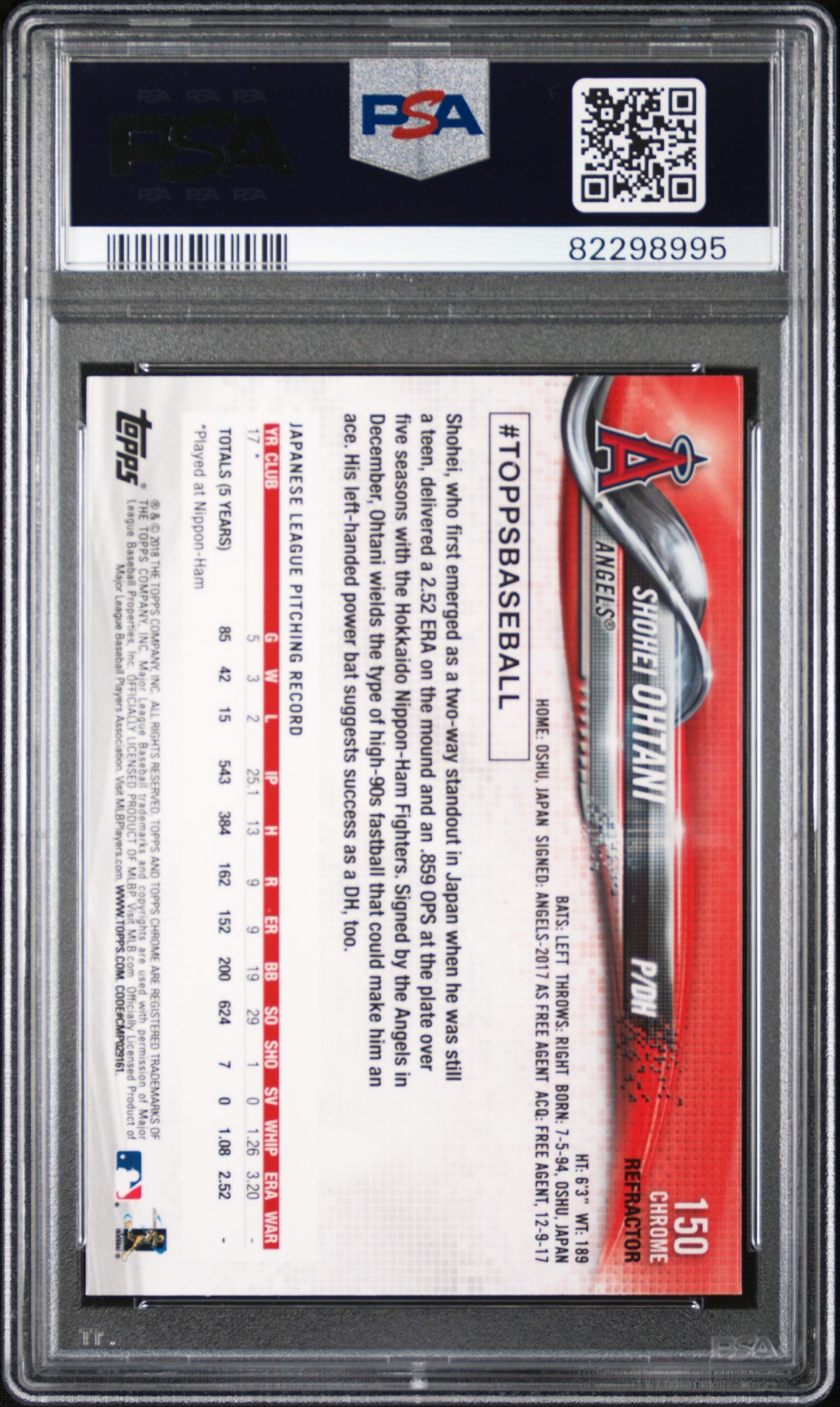 Shohei Ohtani 2018 Topps Chrome #150 Sepia Refractor PSA 9 Mint