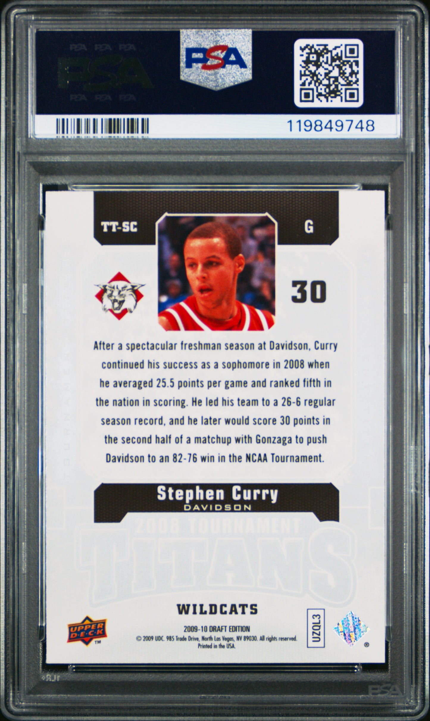 Steph Curry 2009 Upper Deck Tournament Titans Rookie PSA 9 Mint 9748