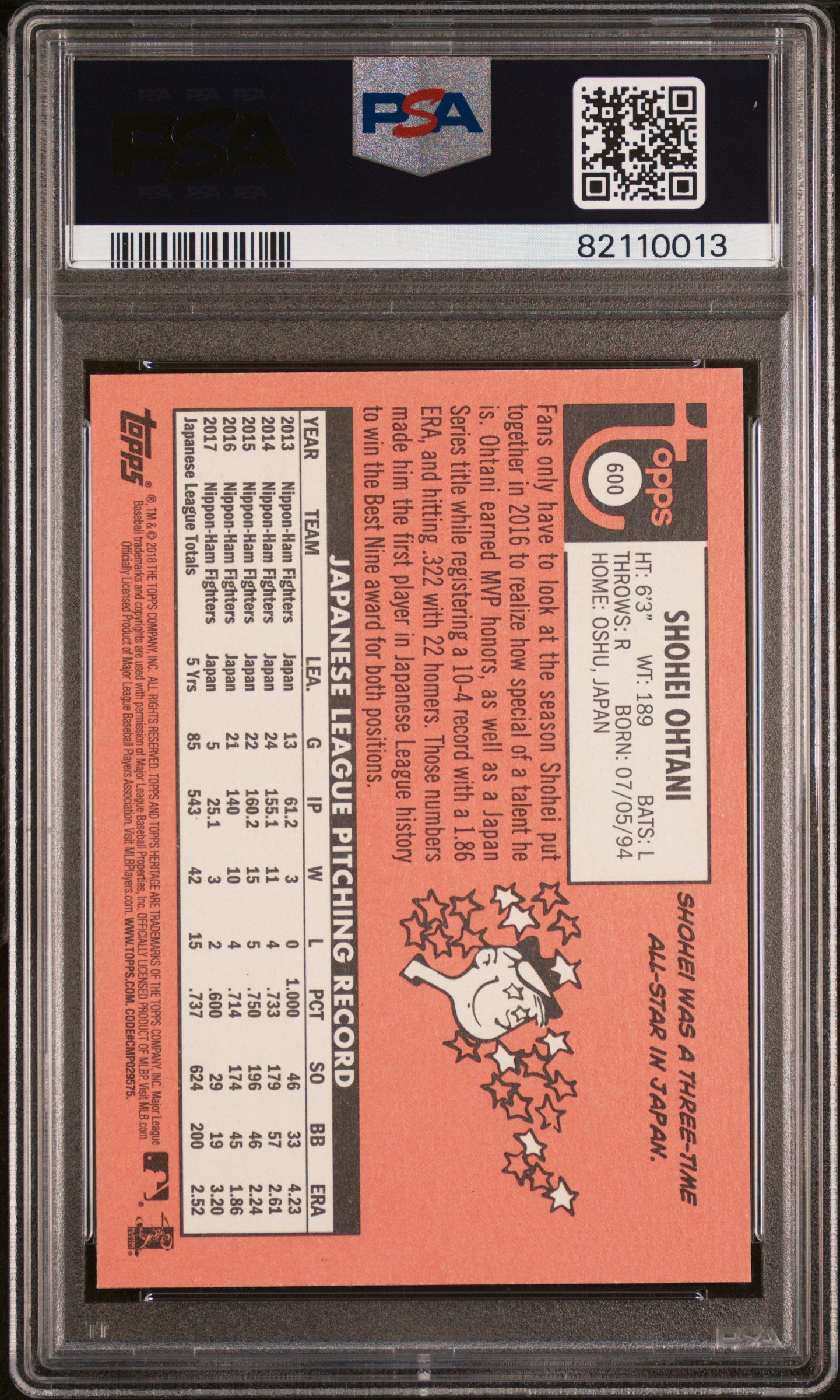 Shohei Ohtani 2018 Topps Heritage #600 PSA 10 Gem Mint 0013