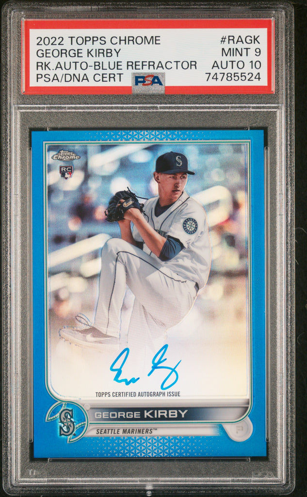 George Kirby 2022 Topps Chrome Blue Refractor Auto #87/150 PSA 9 