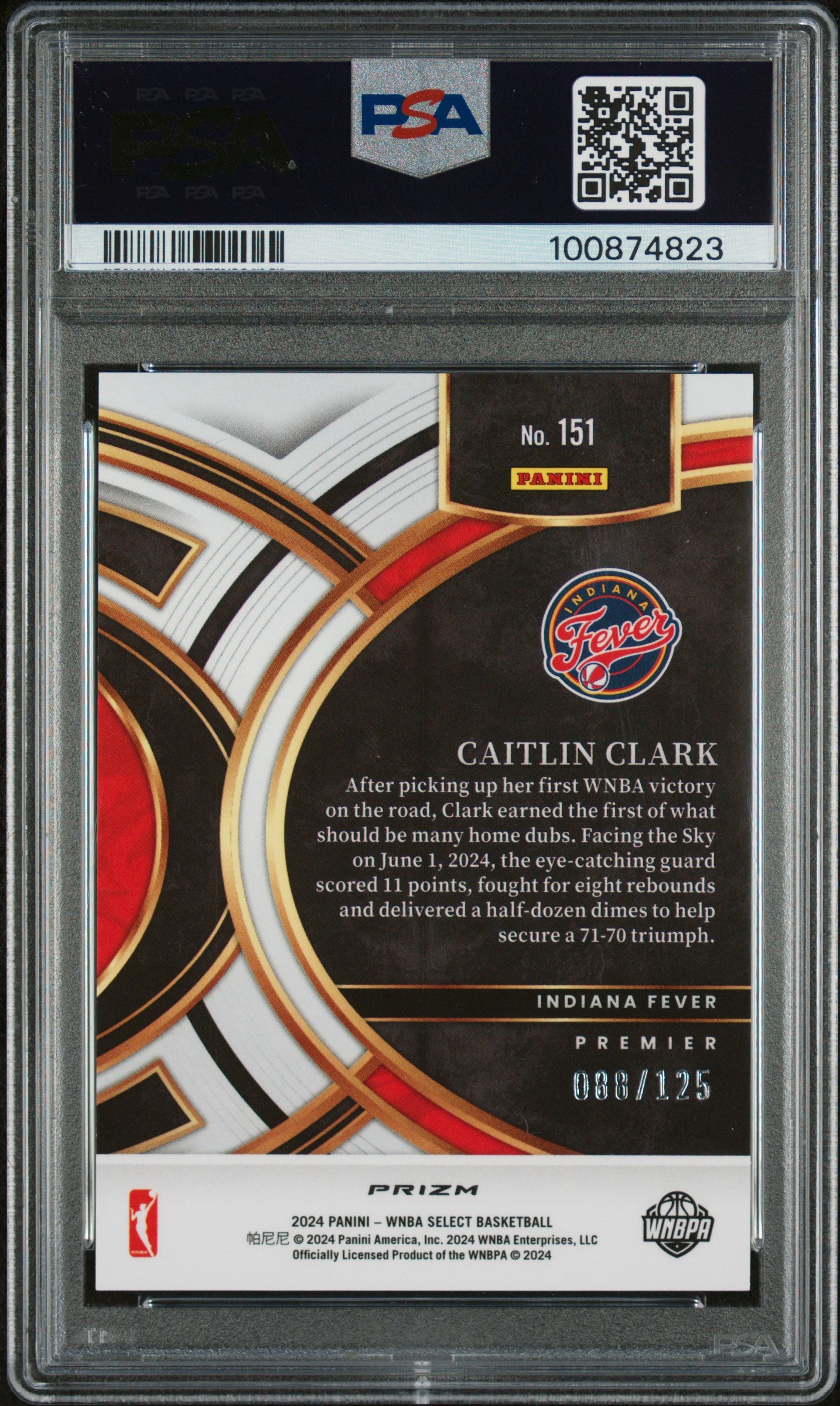 Caitlin Clark 2024 Panini Select WNBA Orange Prizm #151 #88/125 PSA 10 Gem Mint