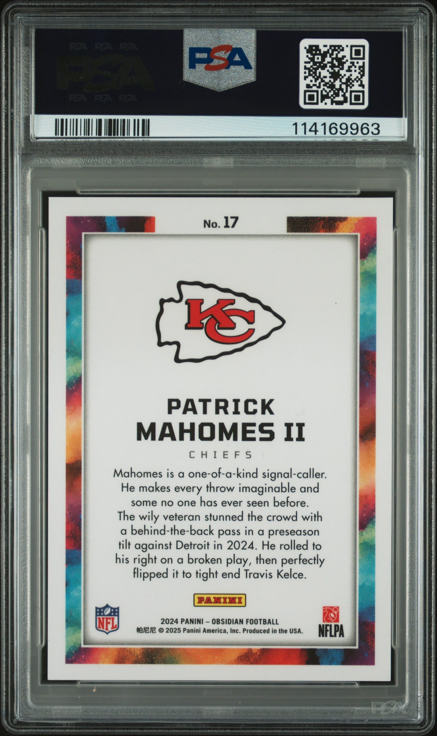 Patrick Mahomes 2024 Panini Obsidian Black Color Blast PSA 9 Mint