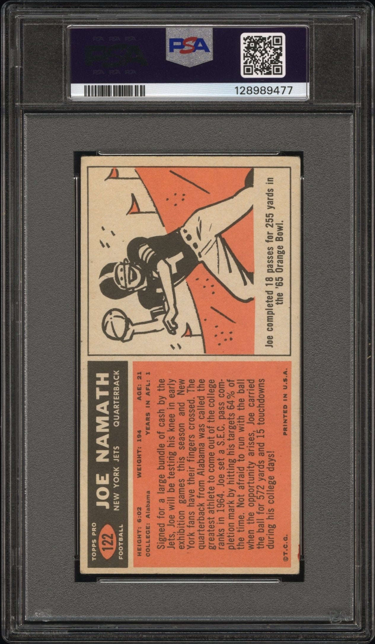Joe Namath 1965 Topps Rookie #122 PSA 2 Good
