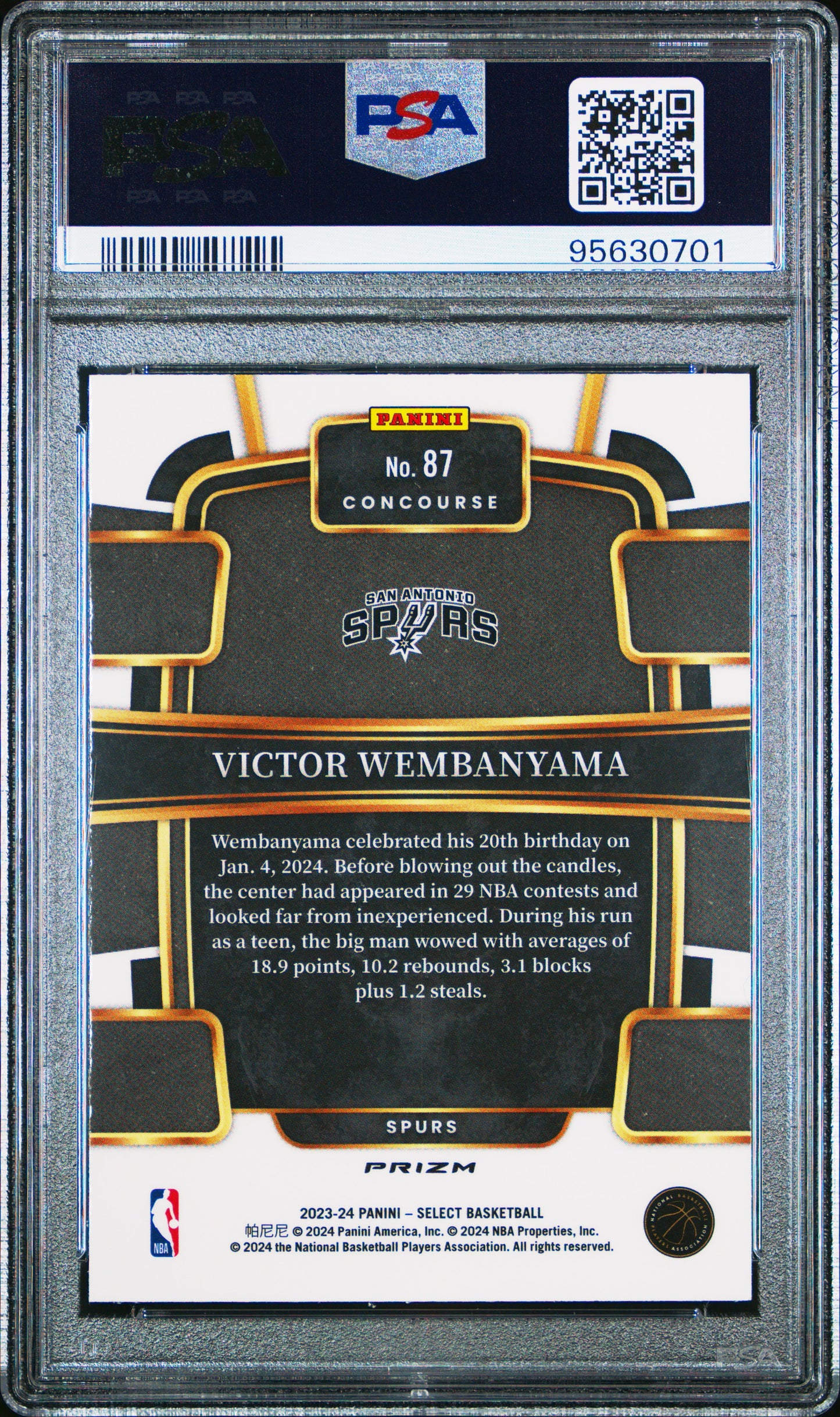 Victor Wembanyama 2023 Panini Select #87 Tectonic Rookie PSA 10 Gem Mint 0701