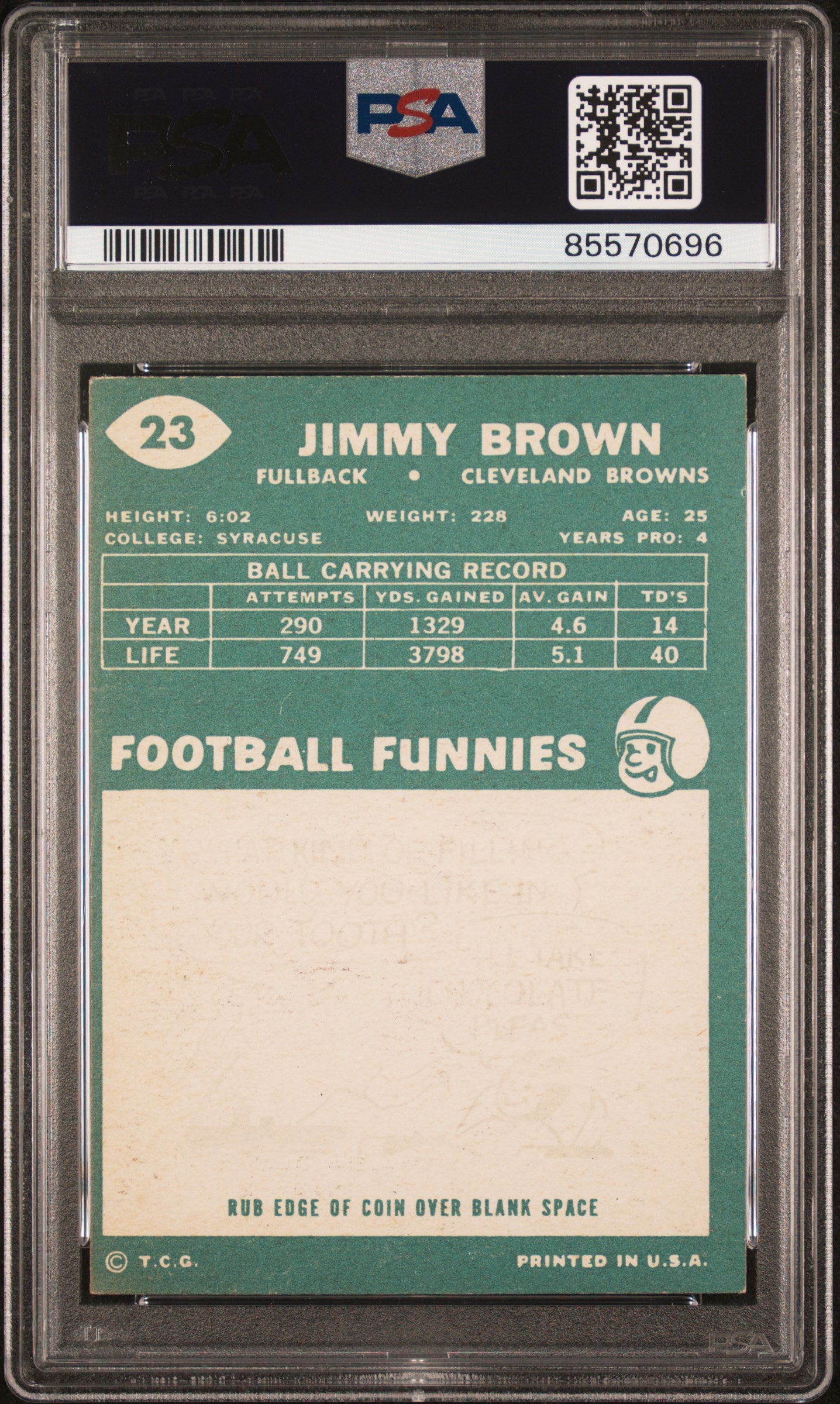 Jim Brown 1960 Topps #23 PSA 6 Ex-Mint+