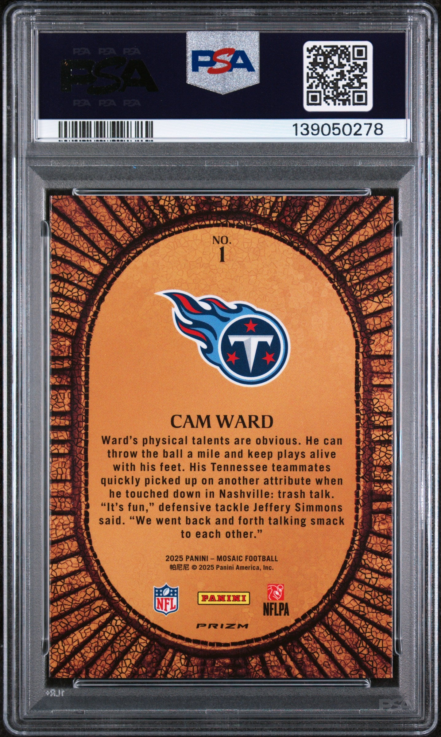 Cam Ward 2025 Panini Mosaic Micro Mosaic PSA 10 Gem Mint