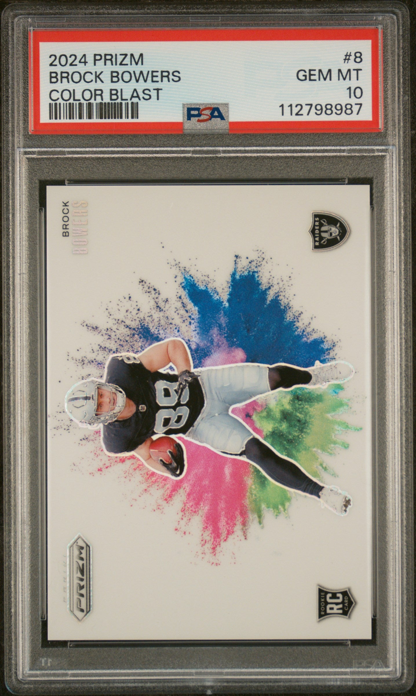 Brock Bowers 2024 Panini Prizm Color Blast PSA 10 Gem Mint