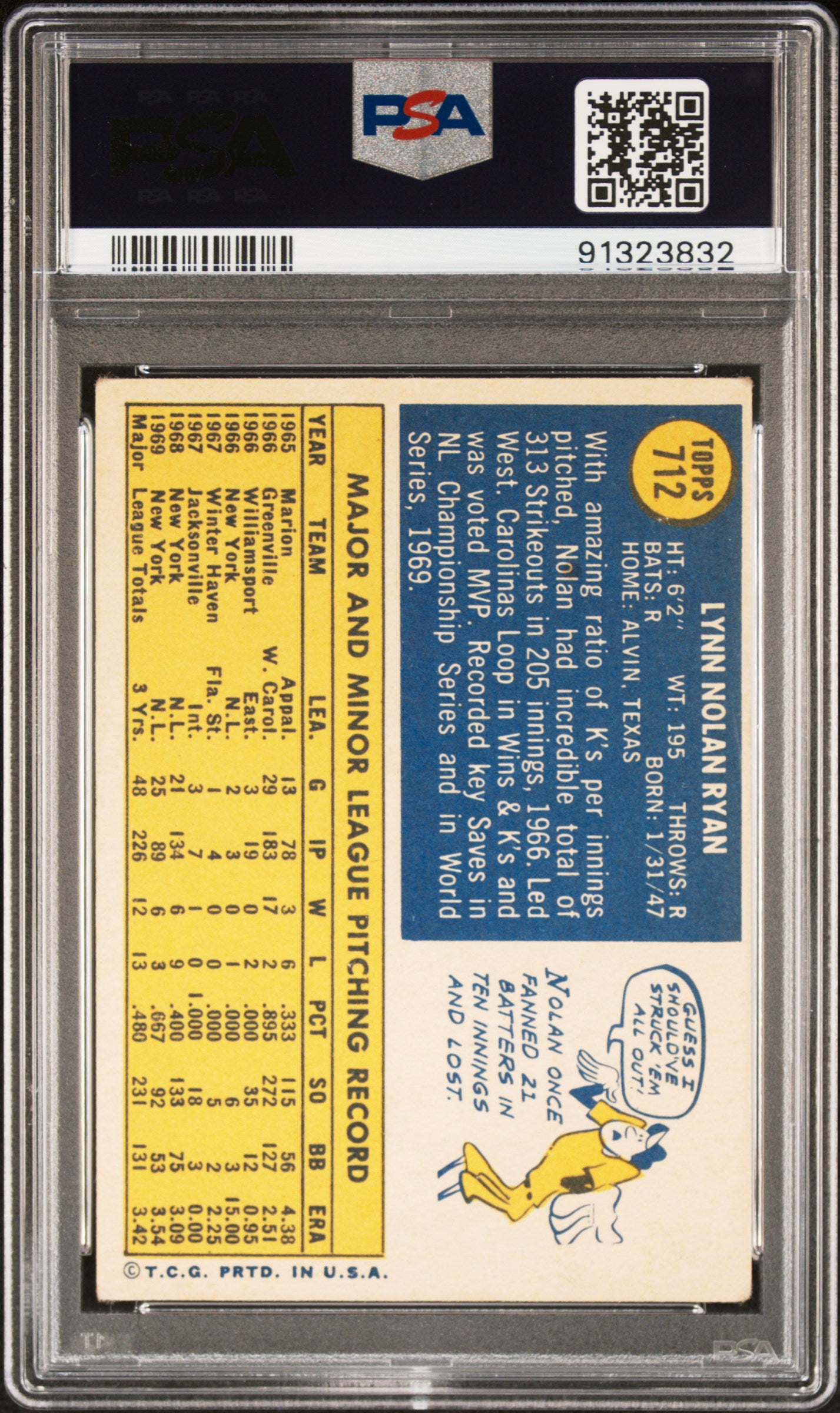 Nolan Ryan 1970 Topps #712 PSA 3.5 Very Good+