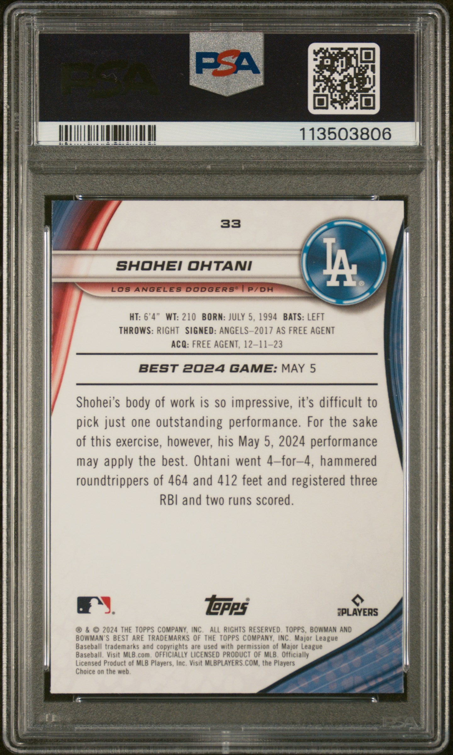 Shohei Ohtani 2024 Bowmans Best #33 Gold REfractor #3/50 PSA 10 Gem Mint