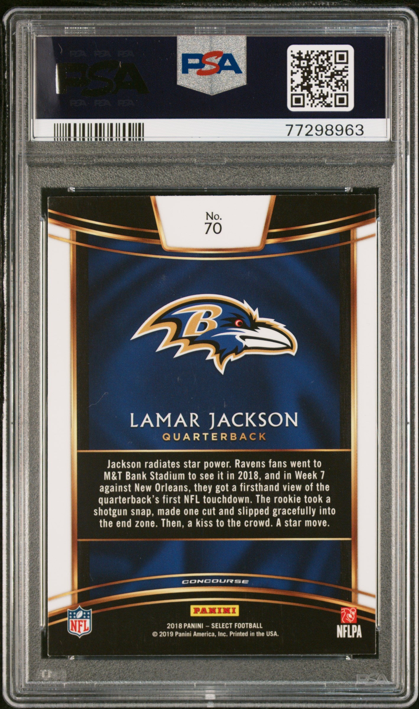 Lamar Jackson 2018 Panini Select Rookie #70 PSA 10 Gem Mint 8963