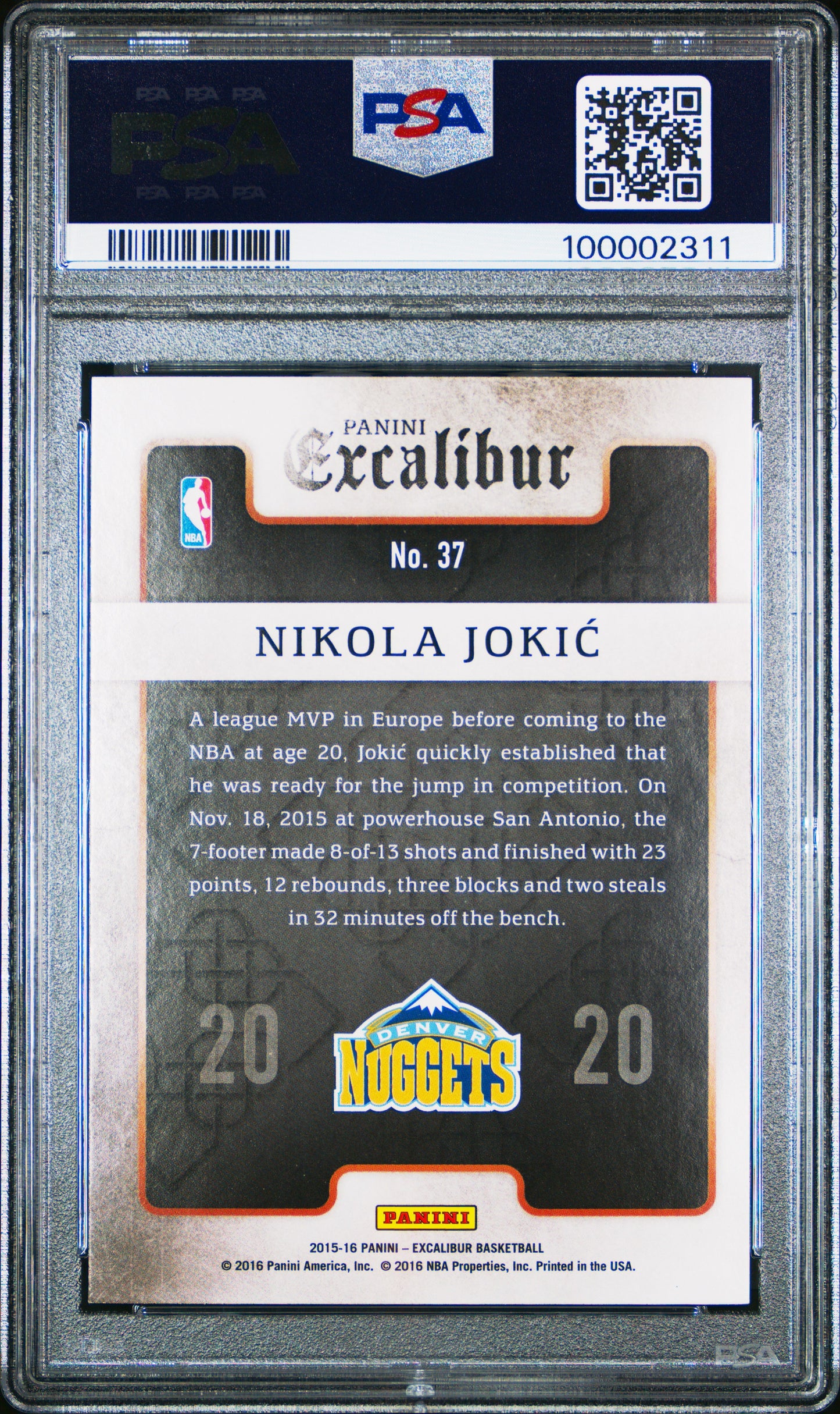 Nikola Jokic 2015 Panini Excalibur Team 2020 Rookie PSA 10 Gem Mint