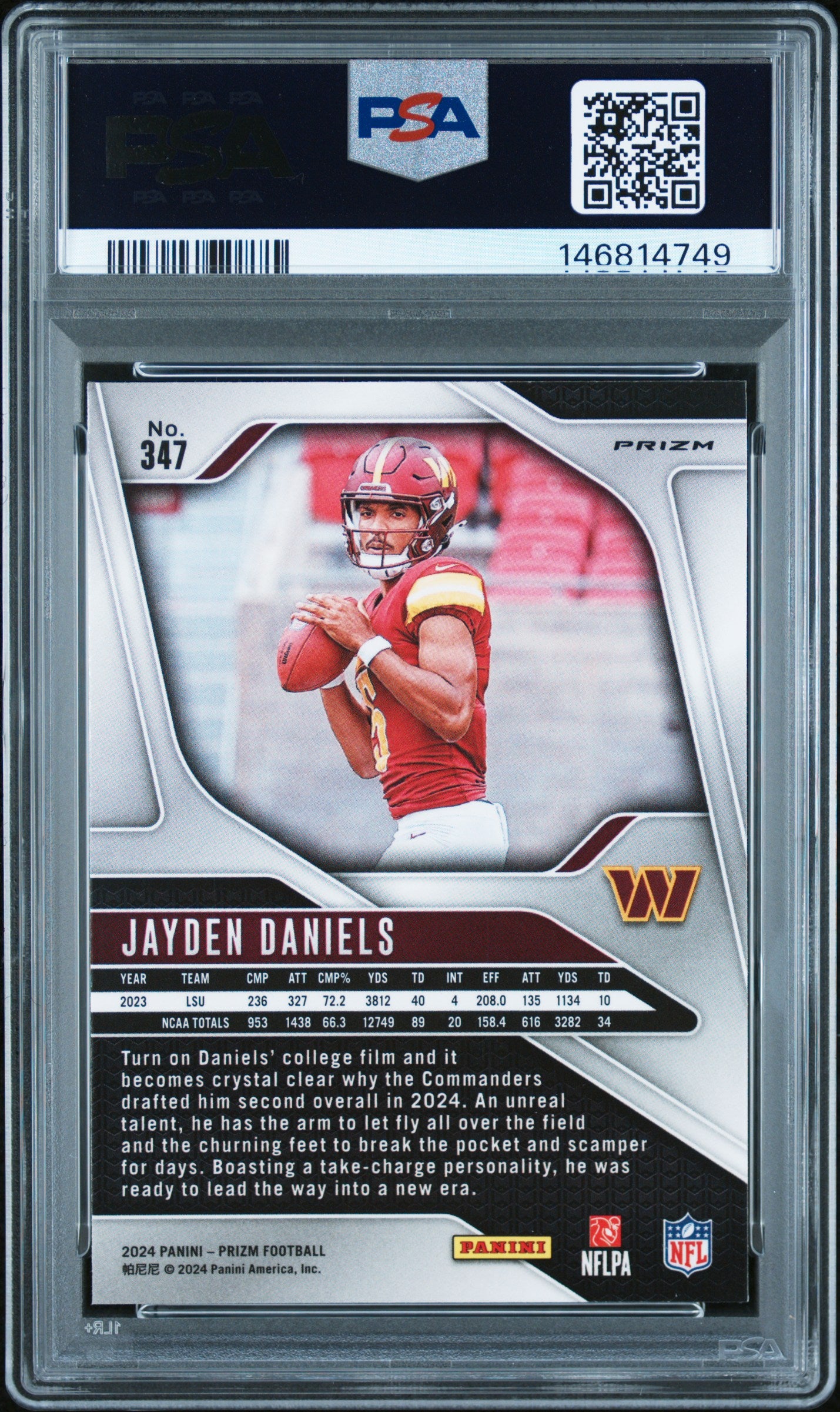 Jayden Daniels 2024 Panini Prizm Rookie #347 PSA 9 Mint