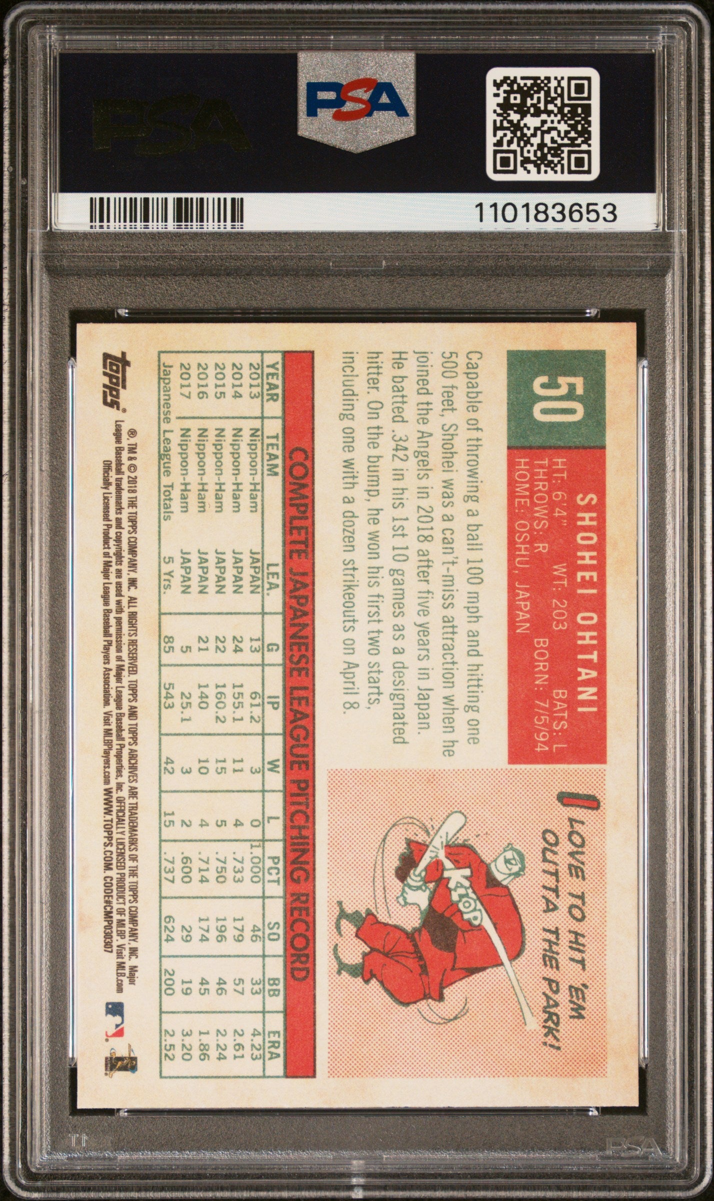 Shohei Ohtani 2018 Topps Archives RC #50 PSA 10 Gem Mint
