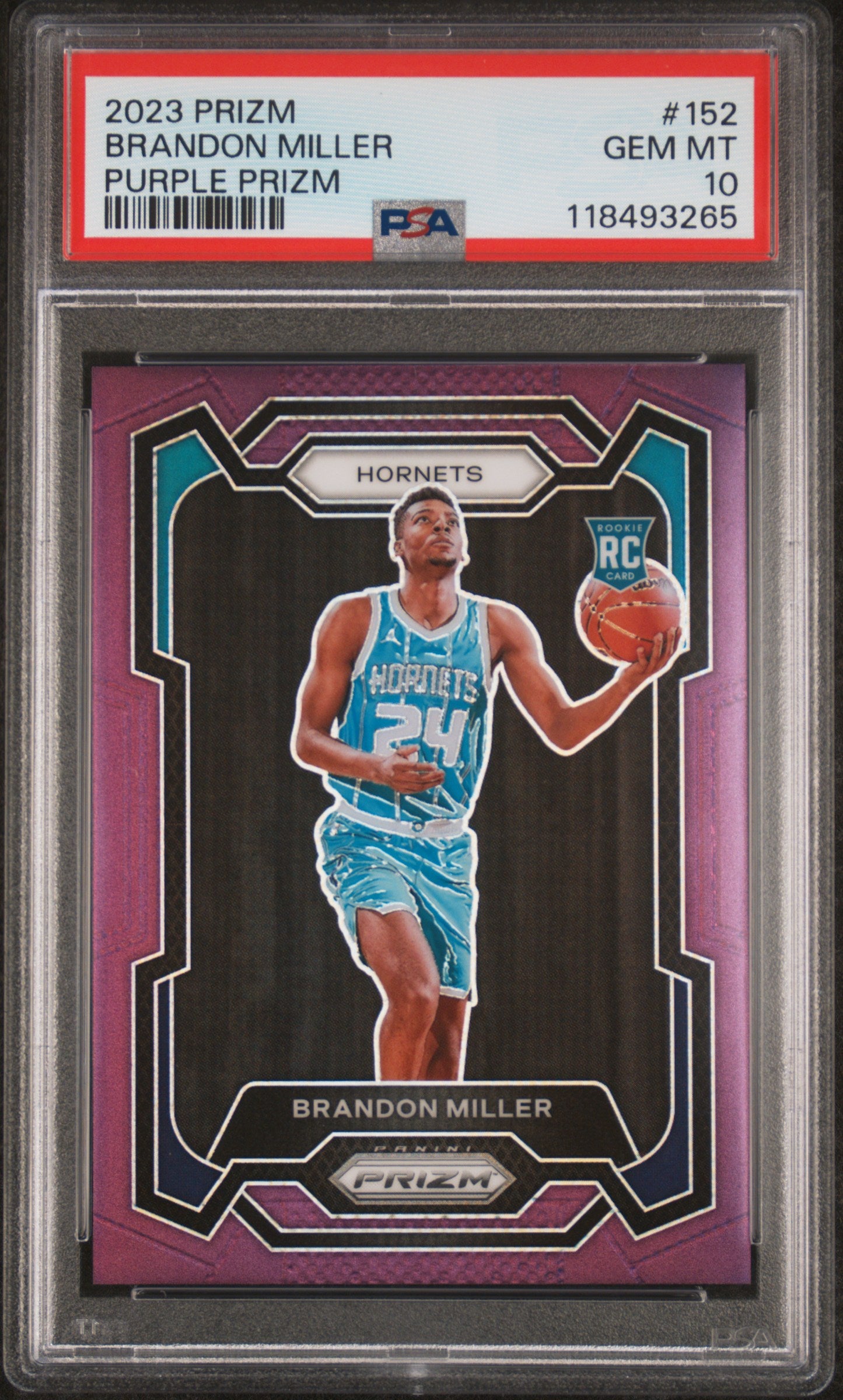 Brandon Miller 2023 Panini Prizm Rookie #152 Purple Prizm #88/99 PSA 10 Gem Mint