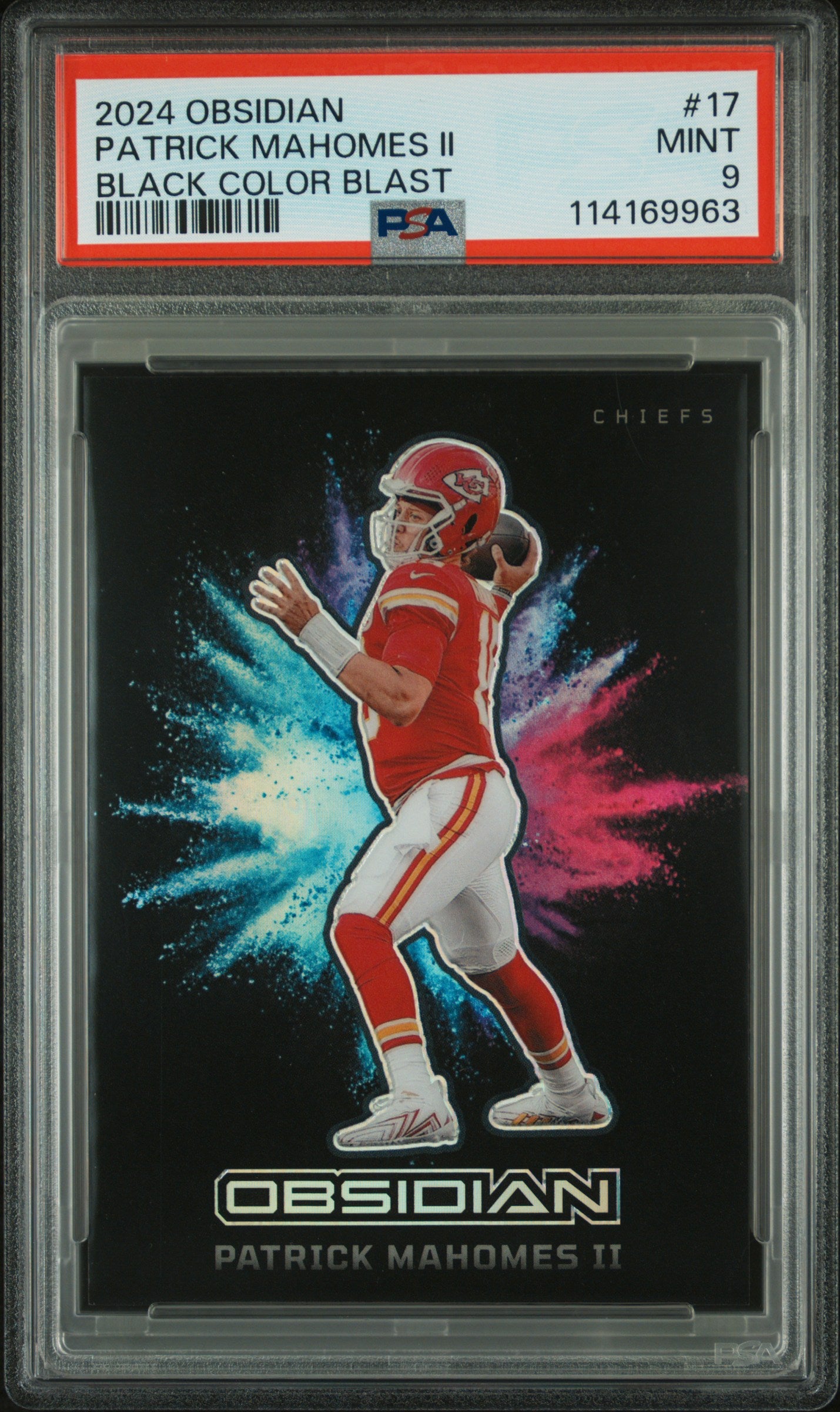 Patrick Mahomes 2024 Panini Obsidian Black Color Blast PSA 9 Mint