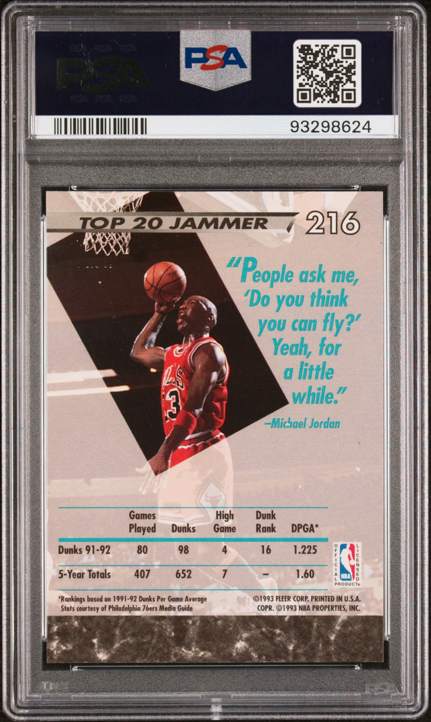 Michael Jordan 1992 Fleer Ultra #216 PSA 10 Gem Mint
