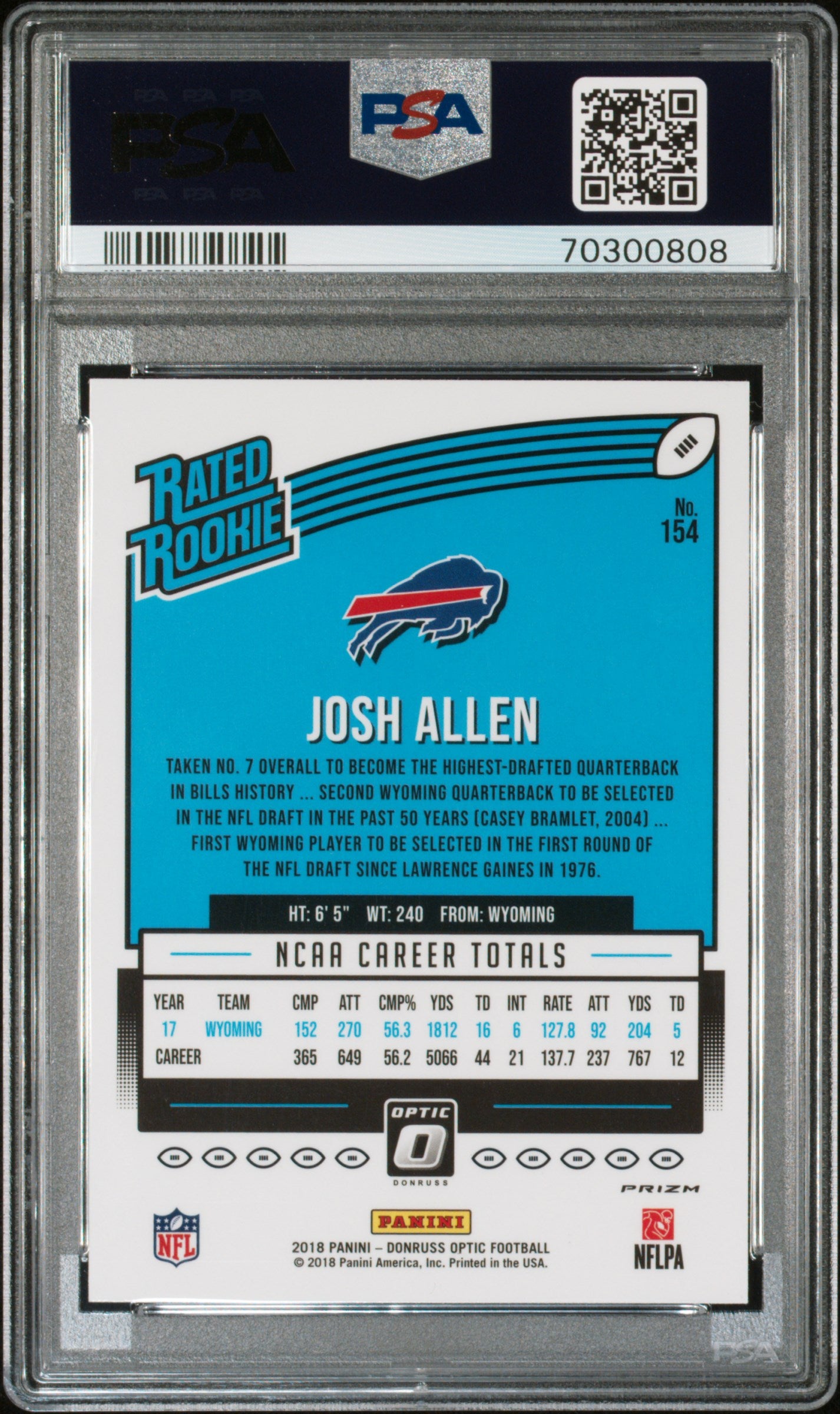 Josh Allen 2018 Donruss Optic Rookie #154 Pink PSA 10 Gem Mint