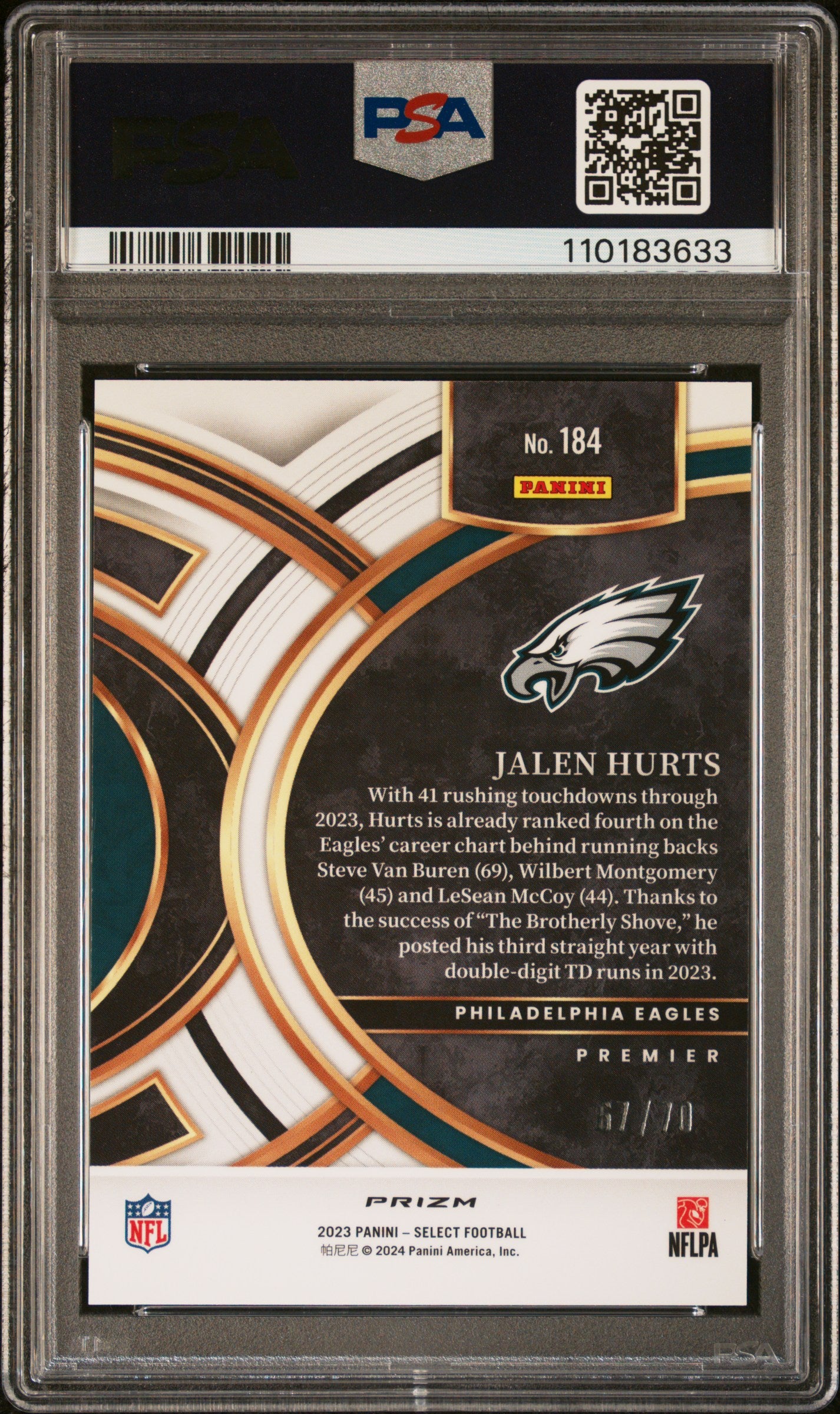 Jalen Hurts 2023 Panini Select Dragon Scale Prizm #67/70 PSA 10 Gem Mint