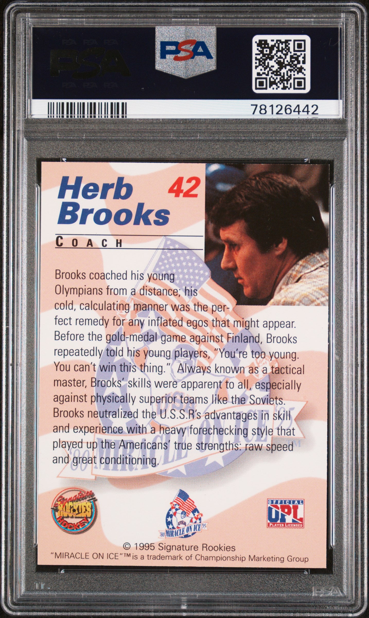 Herb Brooks 1995 Signature Rookies Miracle Auto PSA 7 Auto 10