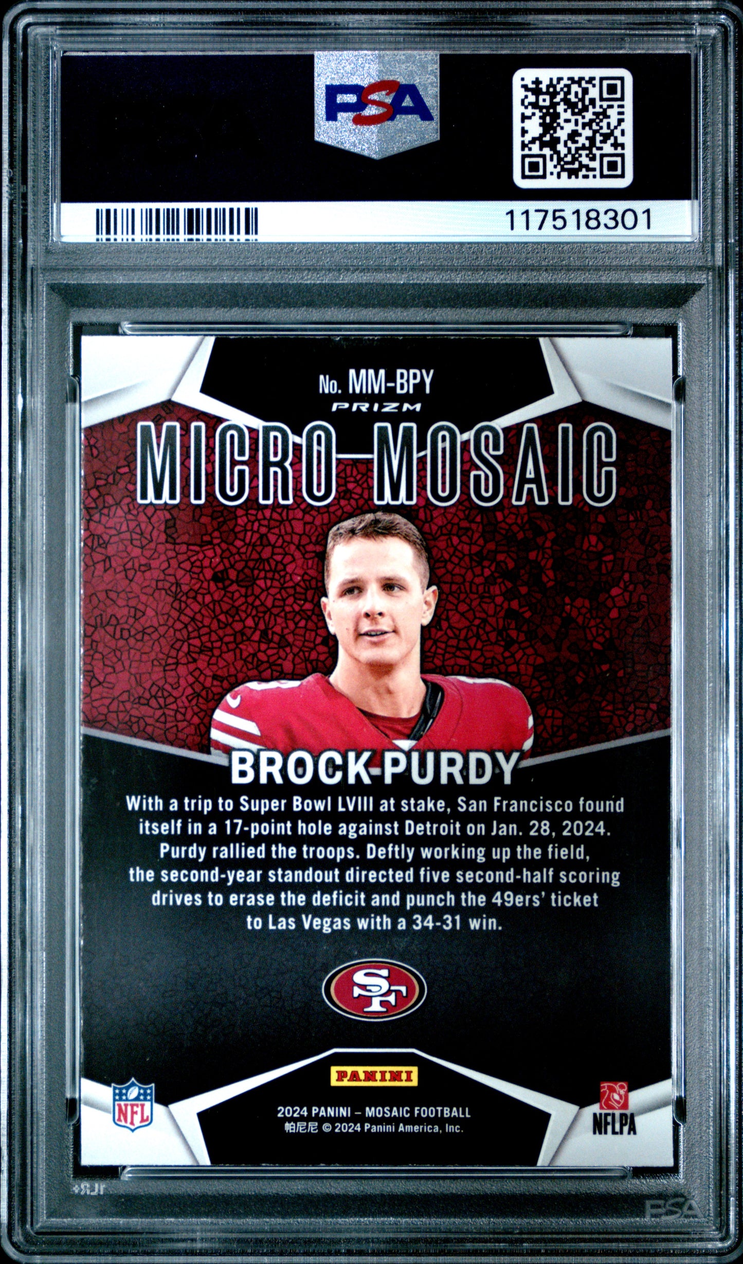 Brock Purdy 2024 Panini Mosaic Micro Mosaic PSA 10 Gem Mint