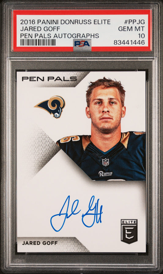 Jared Goff 2016 Panini Donruss Elite Pen Pals Rookie Auto PSA 10 Gem Mint
