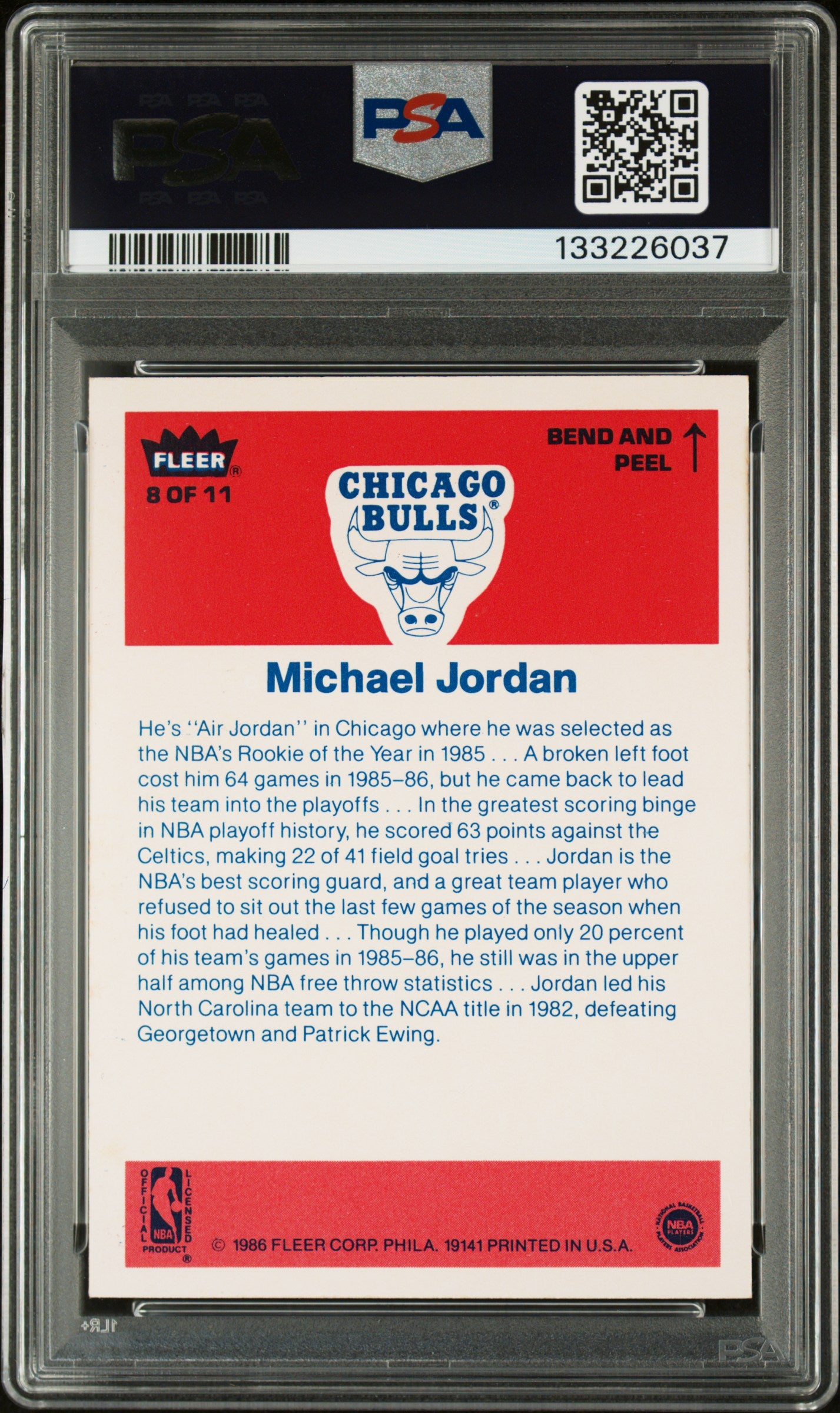 Michael Jordan 1986 Fleer Sticker Rookie #8 PSA 7 Near Mint 6037