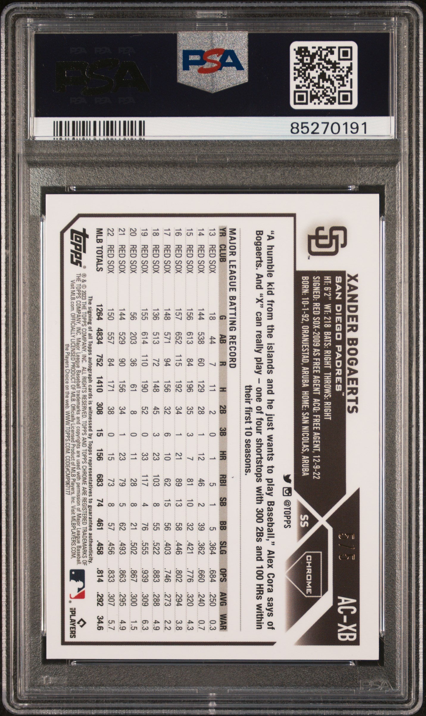 Xander Bogaerts 2023 Topps Chrome Update Red Auto #5/5 PSA 8 Auto 10