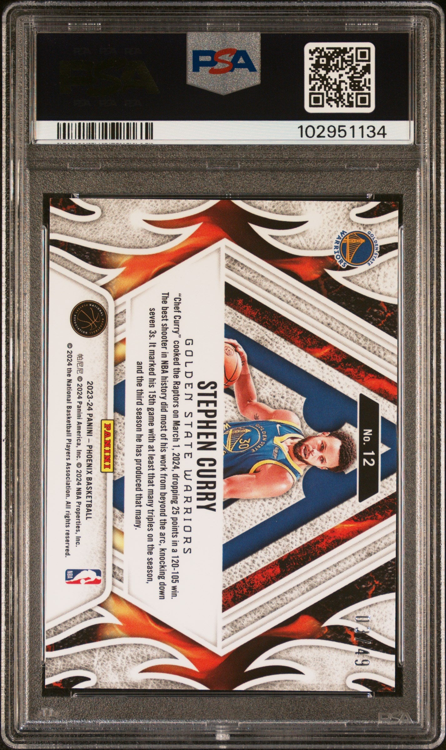 Stephen Curry 2023 Panini Phoenix Fire Forged Orange #3/49 PSA 10 Gem Mint