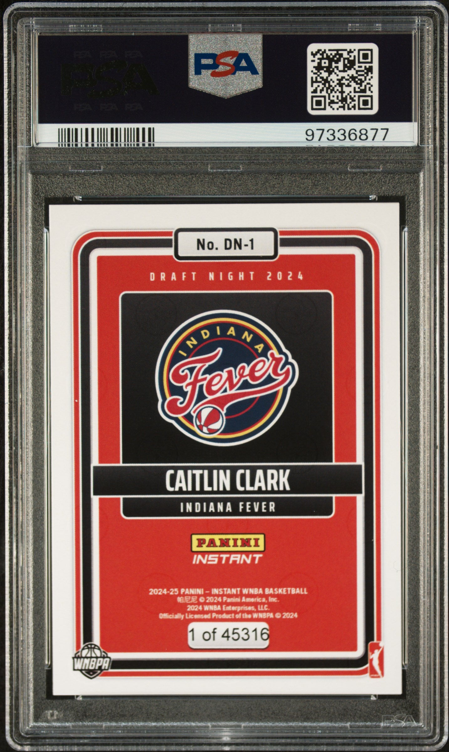 Caitlin Clark 2024 Panini Instant WNBA Draft Night PSA 9 Mint 6877