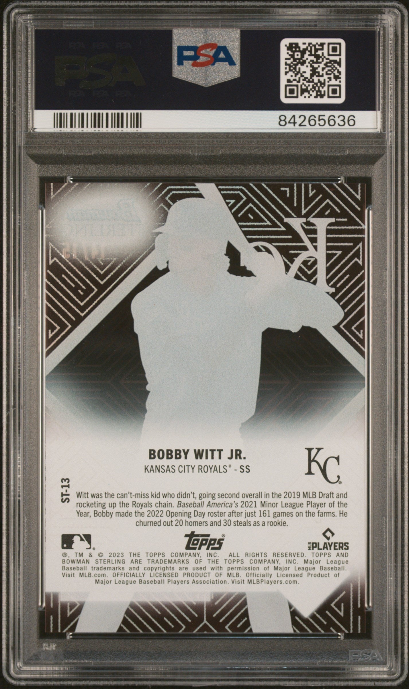 Bobby Witt Jr. 2023 Bowman Sterling Rose Gold Tek #14/15 PSA 10 Mint