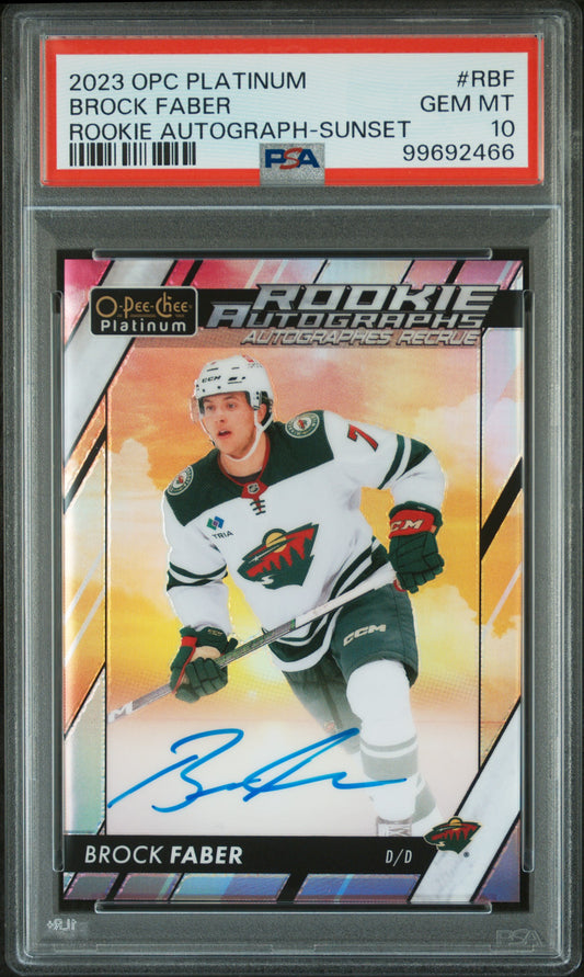 Brock Faber 2023 Upper Deck OPC Platinum Sunset Rookie Auto PSA 10 Gem Mint
