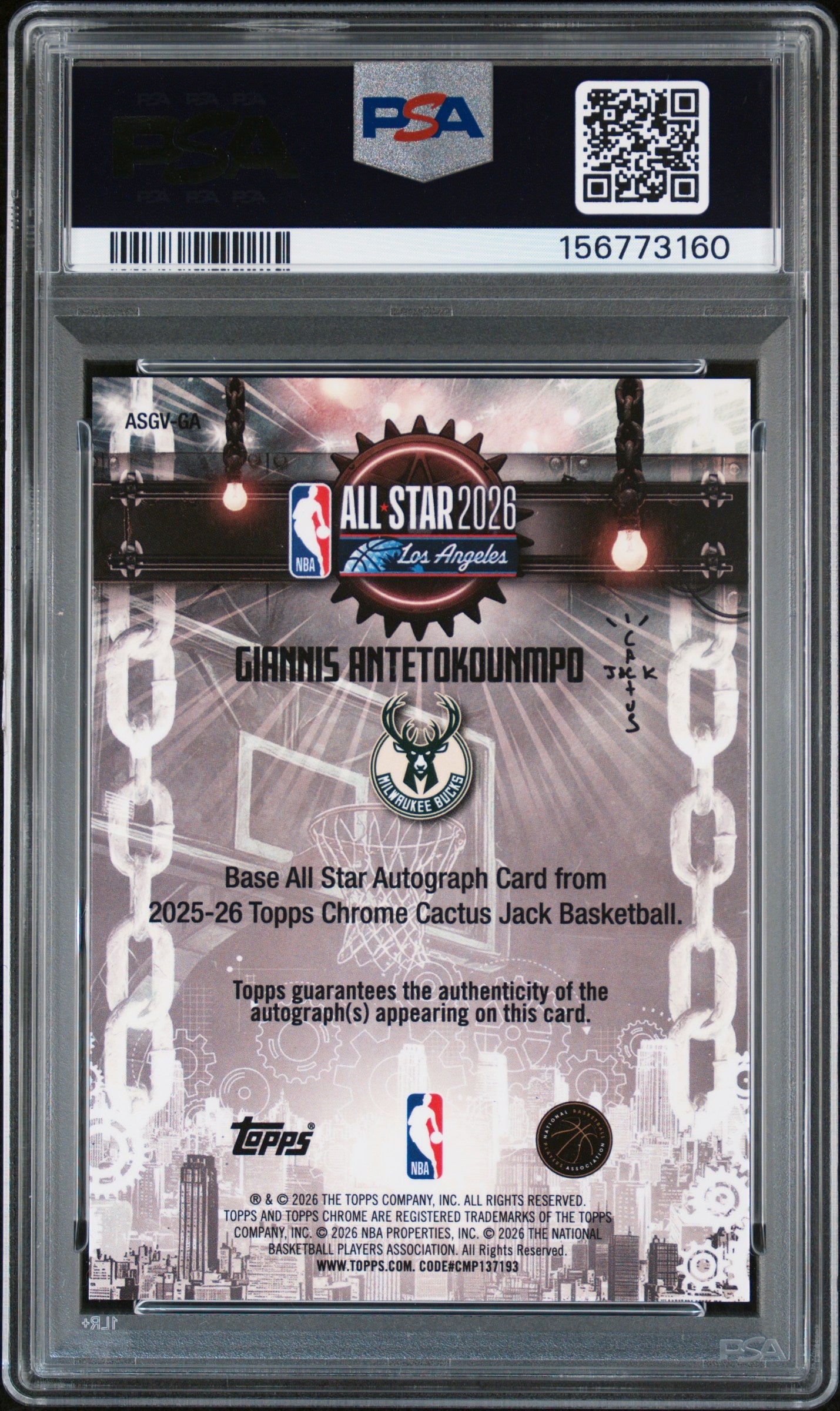 Giannis Antetokounmpo 2025 Topps Chrome Cactus Jack Red Auto #4/5 PSA 10 Auto 10